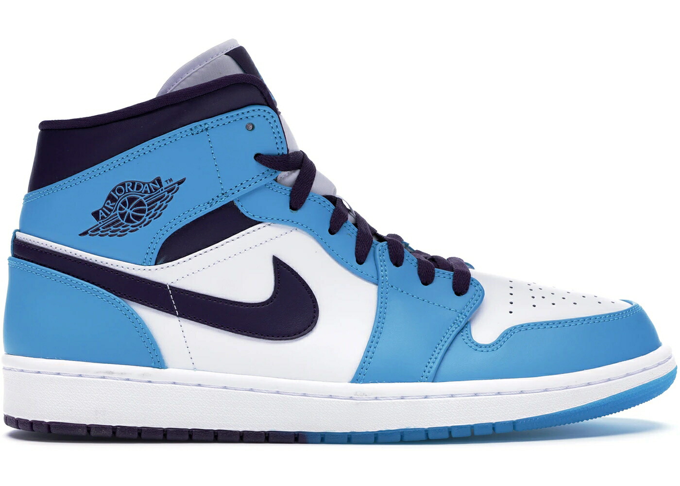 ナイキ ジョーダン ミッド ホーネッツ 青色 ブルー グランド 紫 パープル 白色 ホワイト スニーカー メンズ JORDAN 1 MID HORNETS / BLUE LAGOON GRAND PURPLE WHITE
