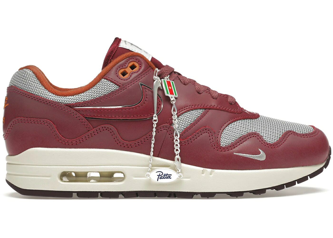 ナイキ マックス ラッシュ マルーン 銀色 シルバー エアマックス スニーカー メンズ NIKE AIR MAX 1 PATTA WAVES RUSH MAROON (WITH BRACELET) / METALLIC SILVER RUSH MAROON|スニケス