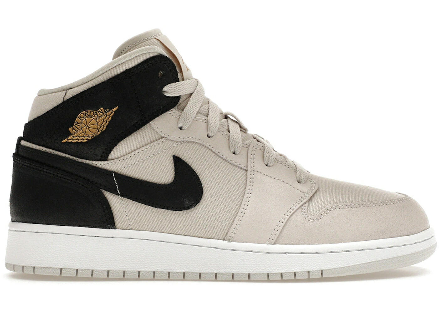 ナイキ ジョーダン ミッド ゴールド 黒色 ブラック ジュニア キッズ JORDAN 1 MID LIGHT BONE METALLIC GOLD BLACK (GS) / LIGHT BONE METALLIC GOLD BLACK ベビー マタニティ スニーカー