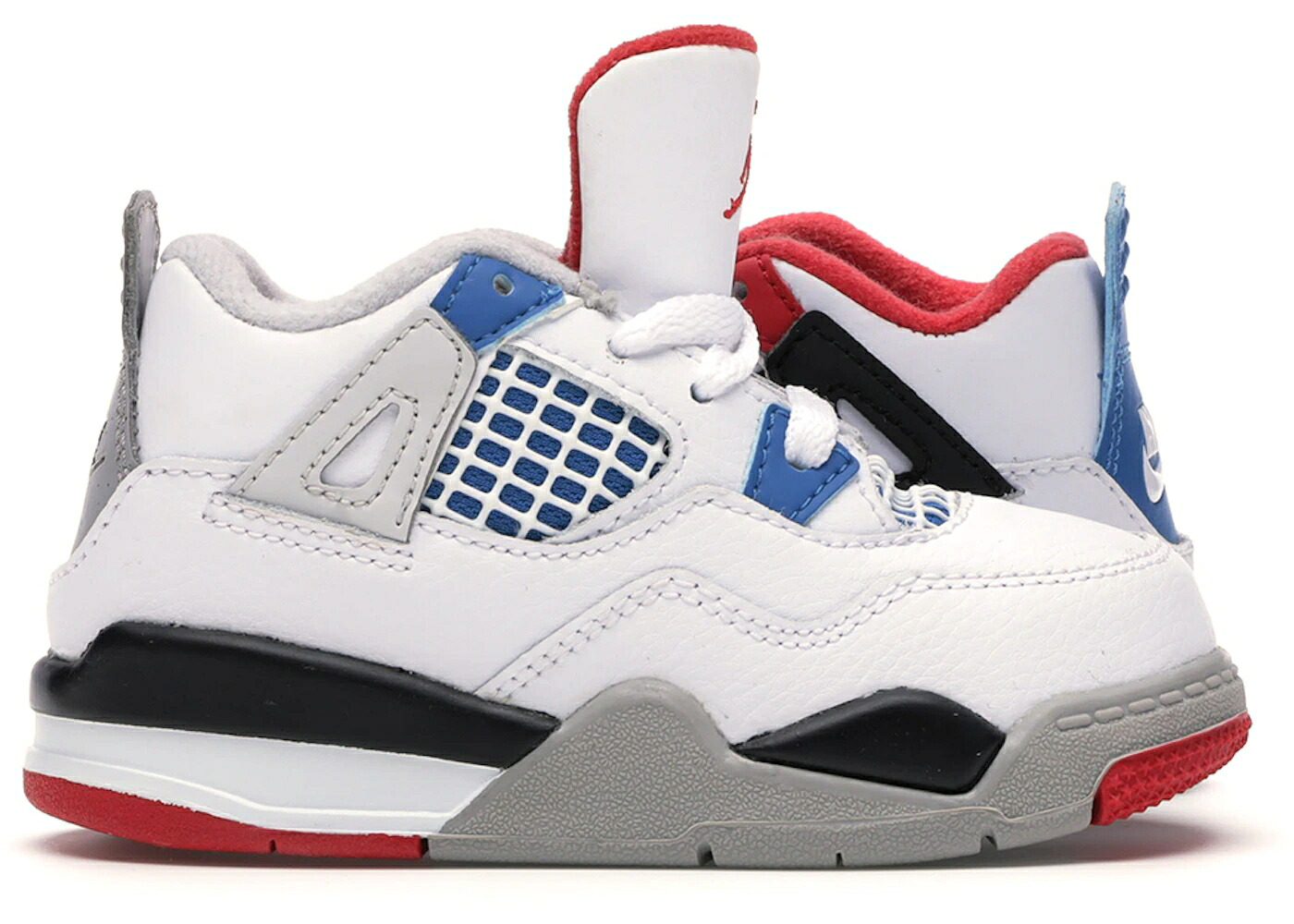 ナイキ ジョーダン 白色 ホワイト 青色 ブルー ファイア 赤 レッド ジュニア キッズ JORDAN 4 RETRO WHAT THE (TD) / WHITE MILITARY BLUE FIRE RED｜スニケス
