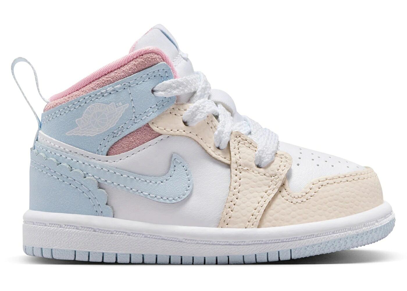 ナイキ ジョーダン ミッド ハーフ 青色 ブルー アイボリー 白色 ホワイト ジュニア キッズ JORDAN 1 MID SE LOVE IS IN THE AIR (TD) / HALF BLUE PALE IVORY WHITE HALF|スニケス