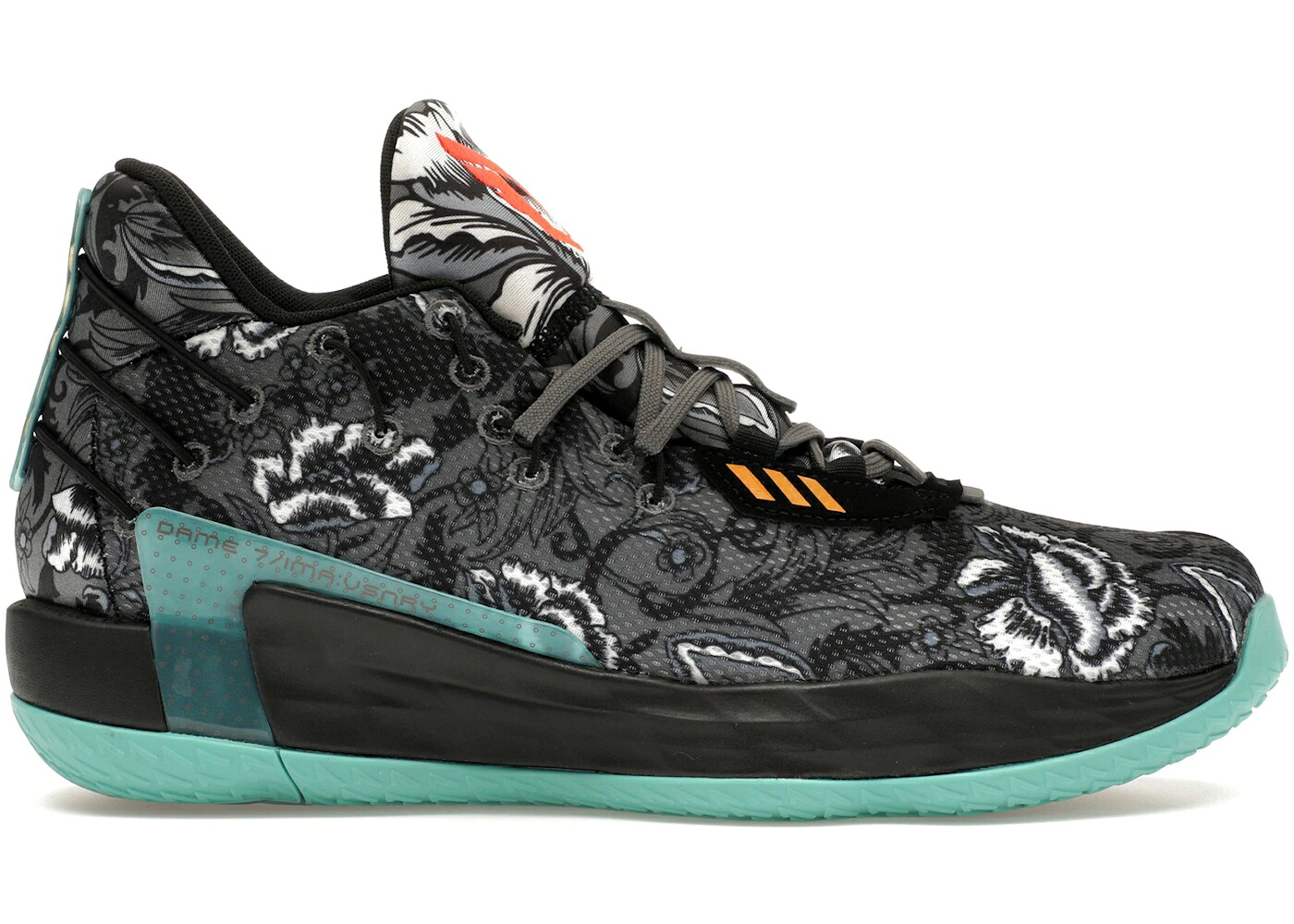 アディダス コア 黒色 ブラック 灰色 グレー スニーカー メンズ ADIDAS DAME 7 FLORAL / CORE BLACK GREY FOUR ACID MINT｜スニケス