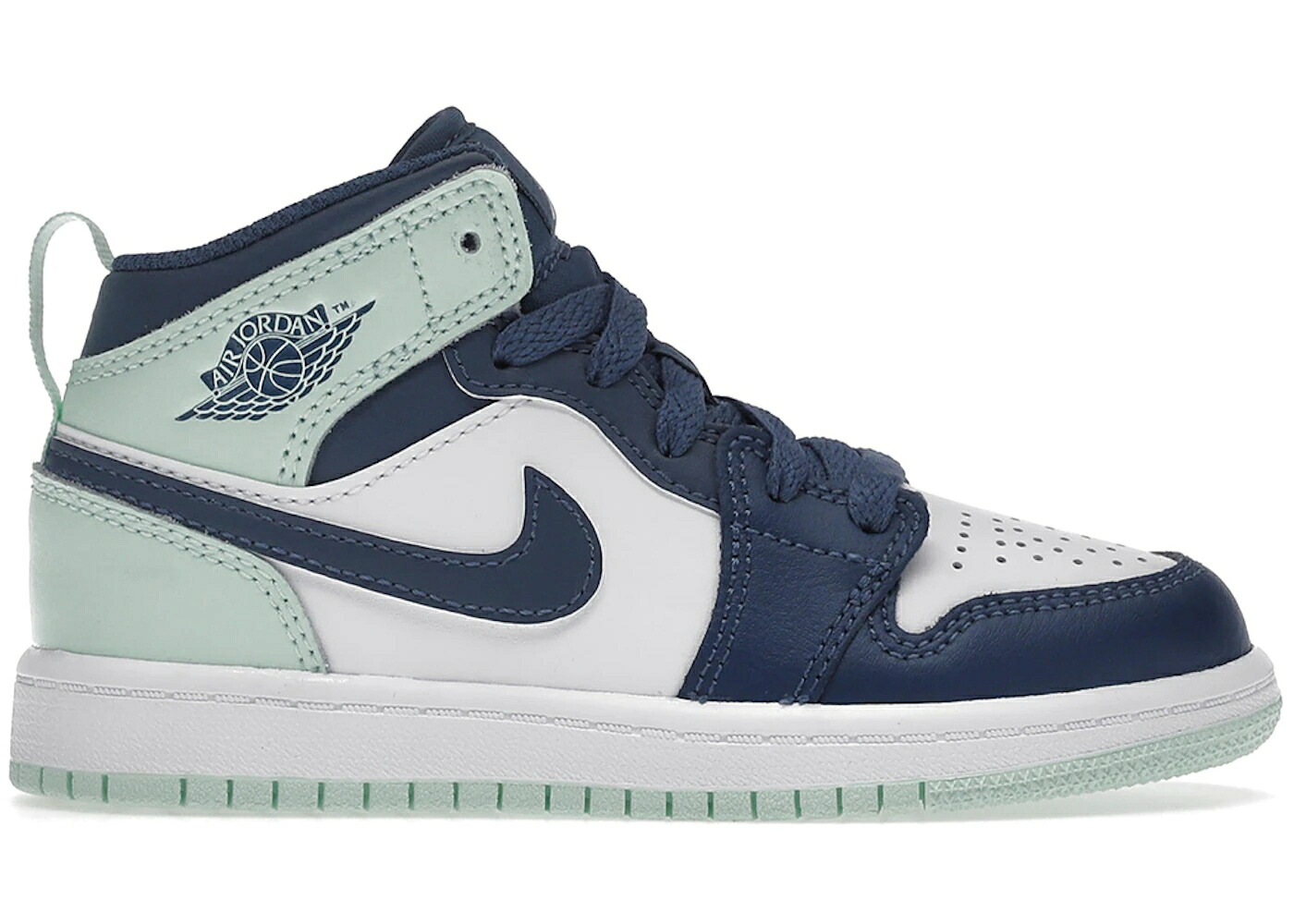 ナイキ ジョーダン ミッド 紺色 ネイビー 白色 ホワイト ジュニア キッズ JORDAN 1 MID MYSTIC NAVY MINT FOAM (PS) / MYSTIC NAVY WHITE MINT FOAM ベビー マタニティ スニーカー｜スニケス