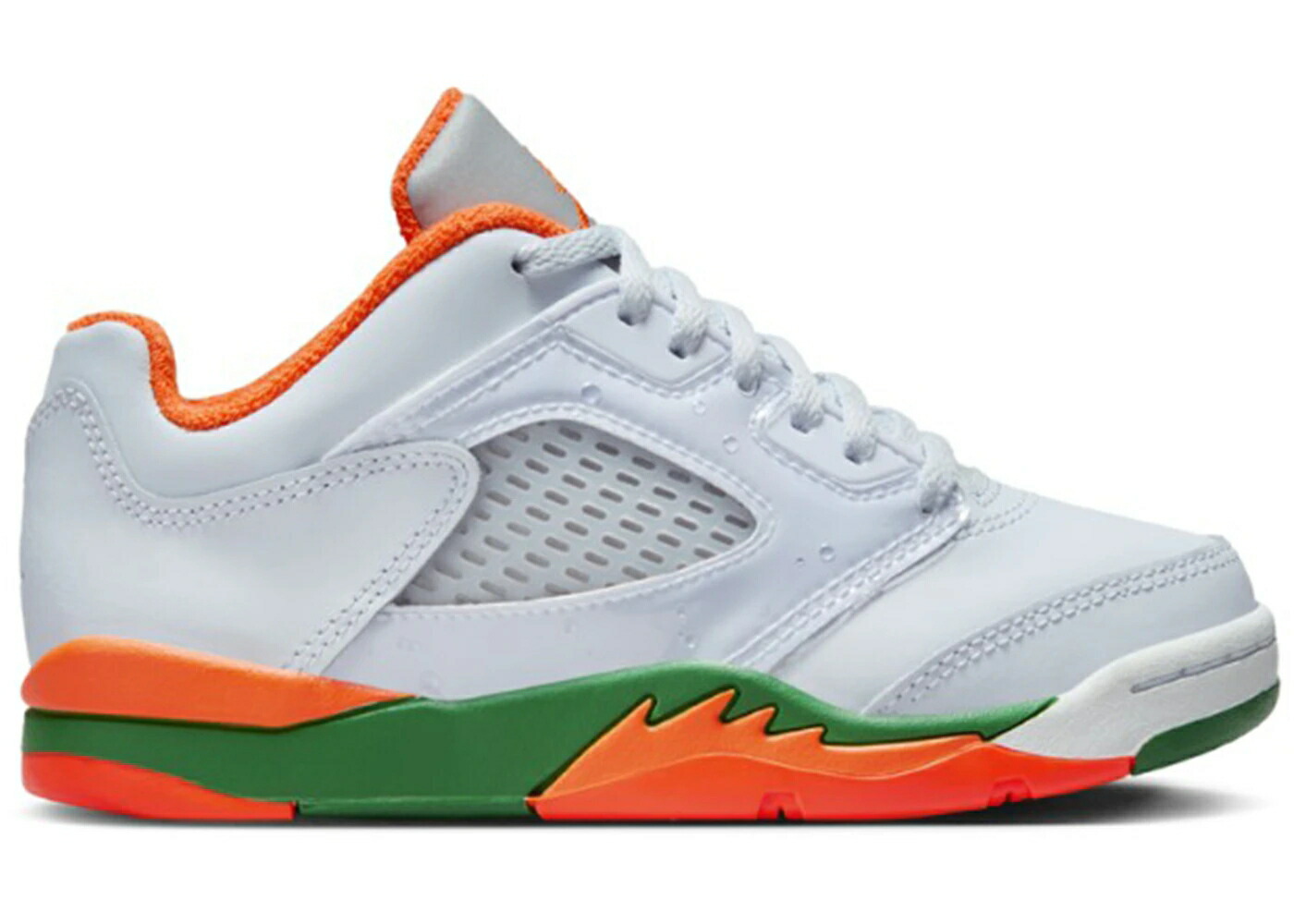 ナイキ ジョーダン マイアミ ハリケーンズ 灰色 グレー 橙 オレンジ ジュニア キッズ JORDAN 5 RETRO LOW MIAMI HURRICANES (PS) / FOOTBALL GREY BRILLIANT ORANGE ベビー マタニティ スニーカー｜スニケス