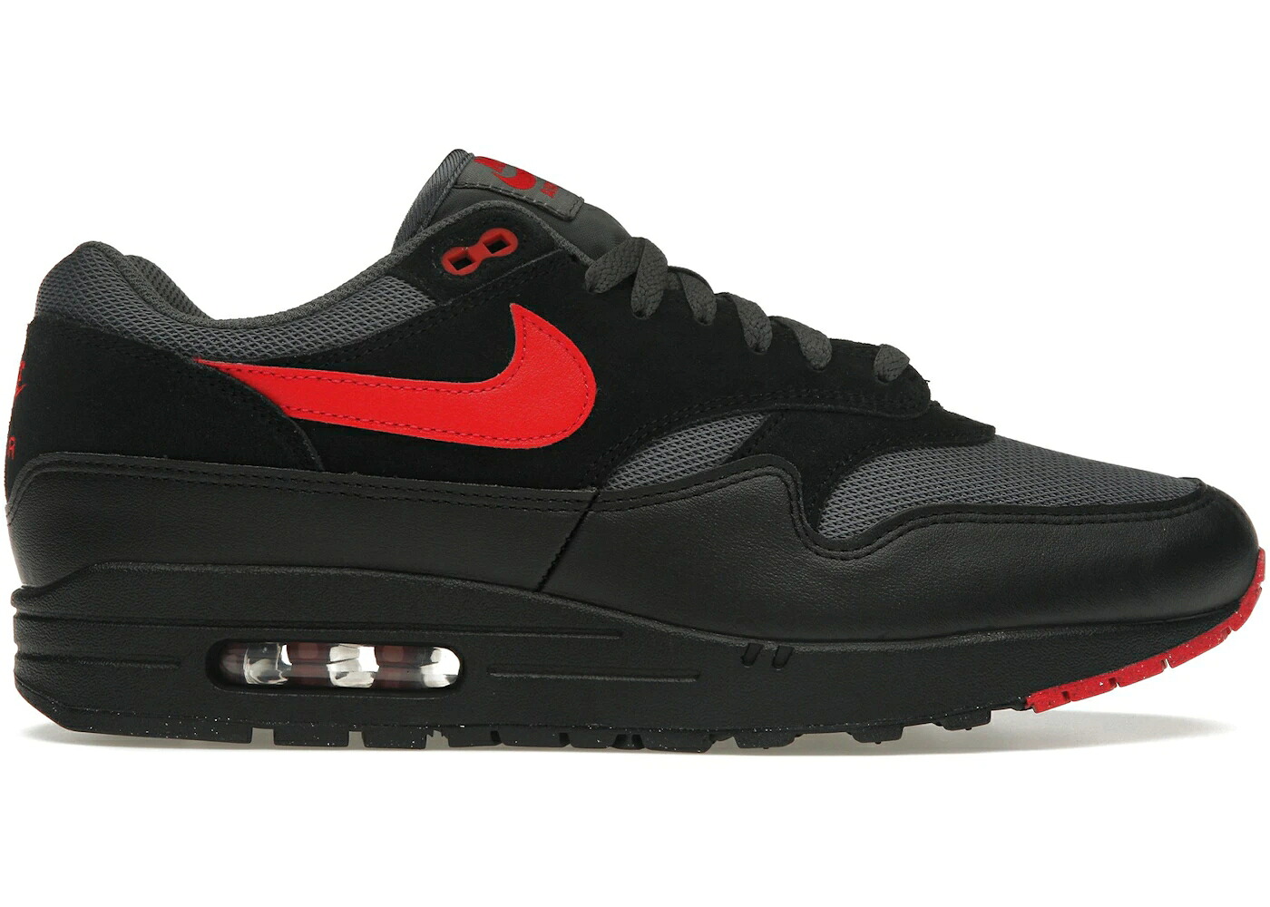 ナイキ マックス 黒色 ブラック 赤 レッド 灰色 グレー エアマックス スニーカー メンズ NIKE AIR MAX 1 ESSENTIAL VAMPS / BLACK UNIVERSITY RED IRON GREY｜スニケス
