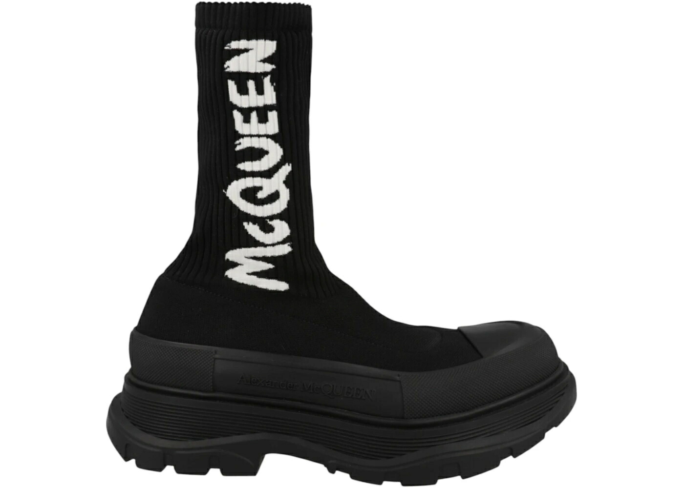アレキサンダーマックイーン 編み物 ブーツ 黒いこと 黒いこと スニーカー メンズ ALEXANDER MCQUEEN ALEXANDER MCQUEEN GRAFFITI KNIT TREAD SLICK BOOT BLACK /