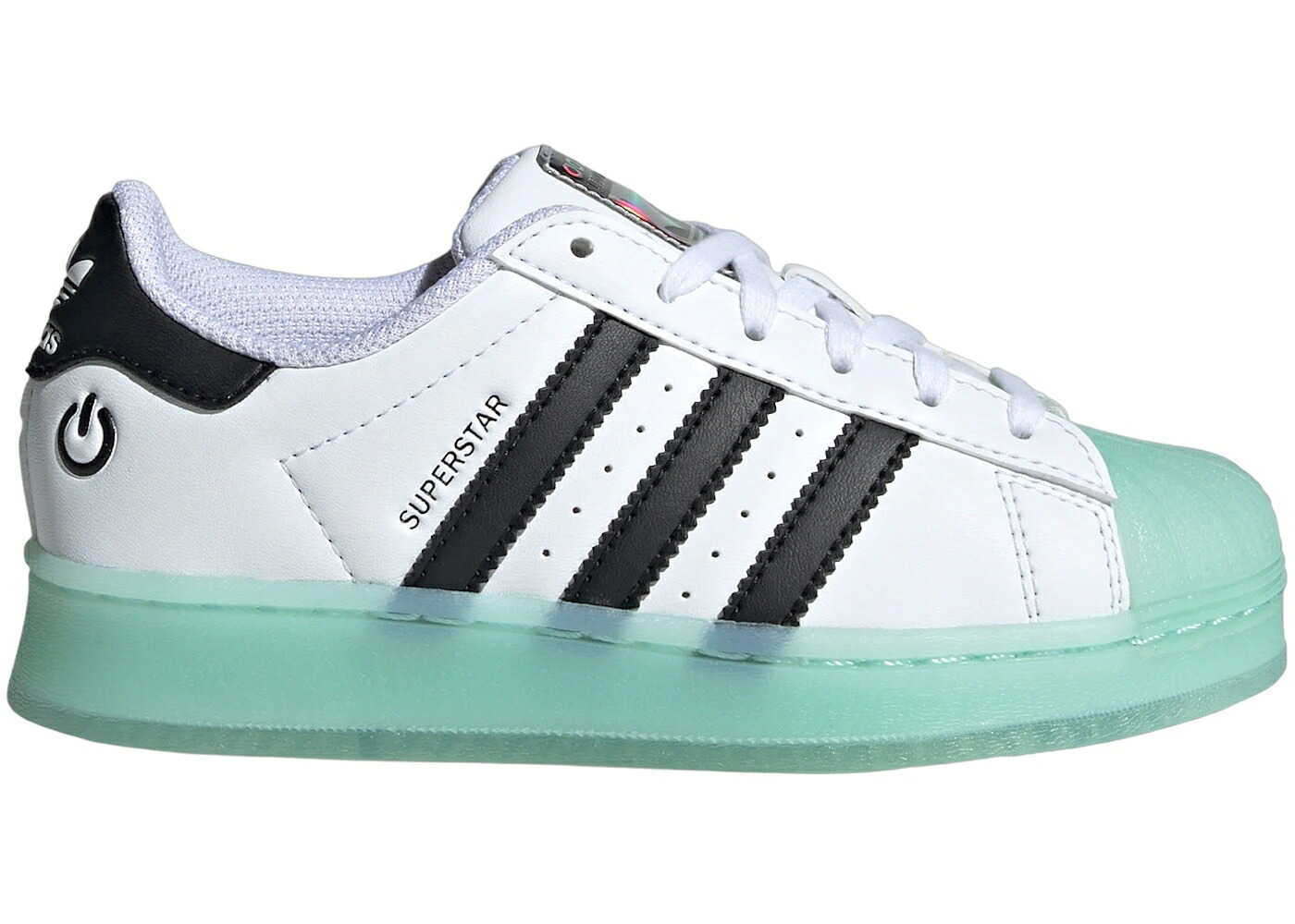 アディダス スーパースター 白色 ホワイト アクア コア 黒色 ブラック ジュニア キッズ ADIDAS SUPERSTAR LED LIGHTS CLOUD WHITE SEMI FLASH AQUA CORE BLACK (PS) / CLOUD WHITE SEMI FLASH AQUA CORE ベビー マタニテ