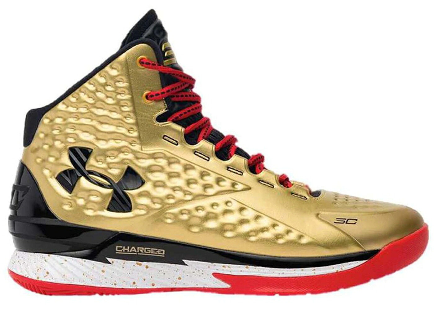カリー ゴールド 黒色 ブラック 赤 レッド アンダーアーマー スニーカー メンズ UNDER ARMOUR UNDER ARMOUR CURRY 1 RETRO ALL AMERICAN (2021) / METALLIC GOLD BLACK RED|スニケス