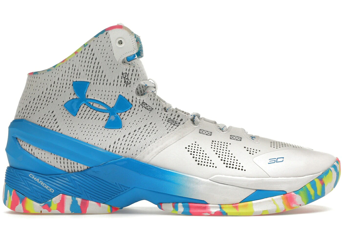 カリー 白色 ホワイト ピンク 青色 ブルー アンダーアーマー スニーカー メンズ UNDER ARMOUR UA CURRY 2 BIRTHDAY / WHITE MOJO PINK ELECTRIC BLUE｜スニケス