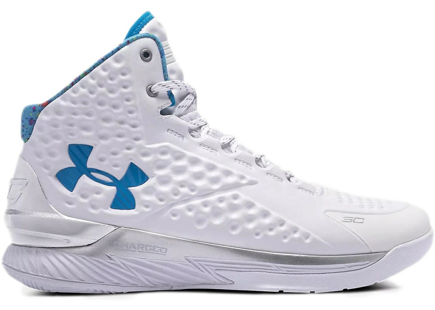 カリー 白いこと 白いこと しろがね色 しろがね色 青味 青み アンダーアーマー スニーカー メンズ UNDER ARMOUR UA CURRY 1 SPLASH PARTY (2021) / WHITE METALLIC SILVER BLUE