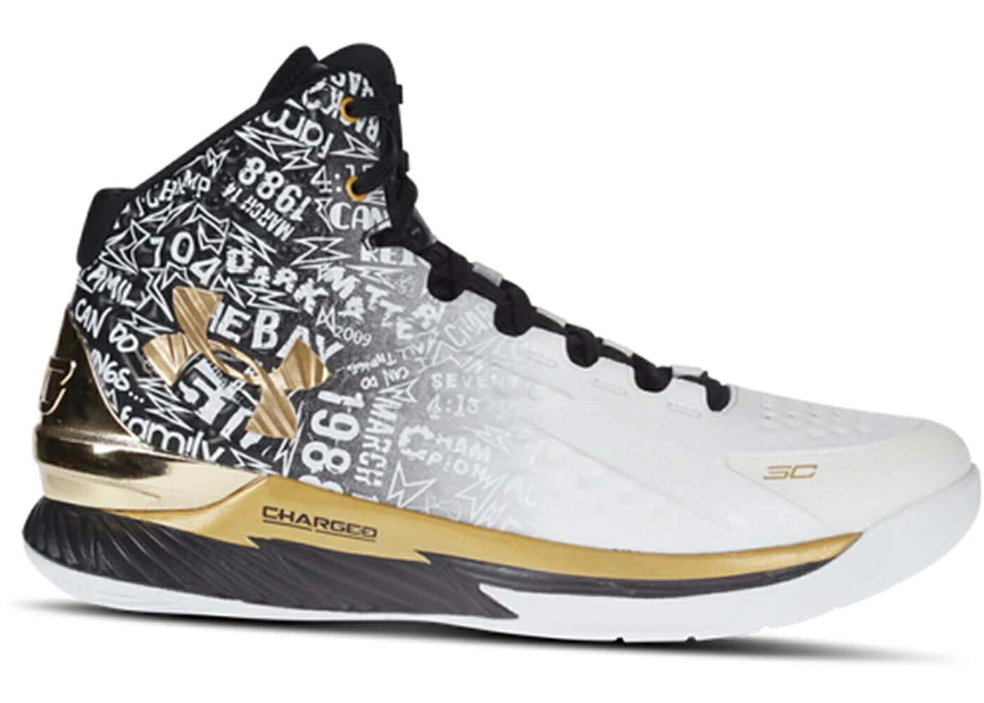 カリー 黒色 ブラック 白色 ホワイト ゴールド アンダーアーマー スニーカー メンズ UNDER ARMOUR UNDER ARMOUR CURRY 1 RETRO MVP (2021) / BLACK WHITE METALLIC GOLD｜スニケス
