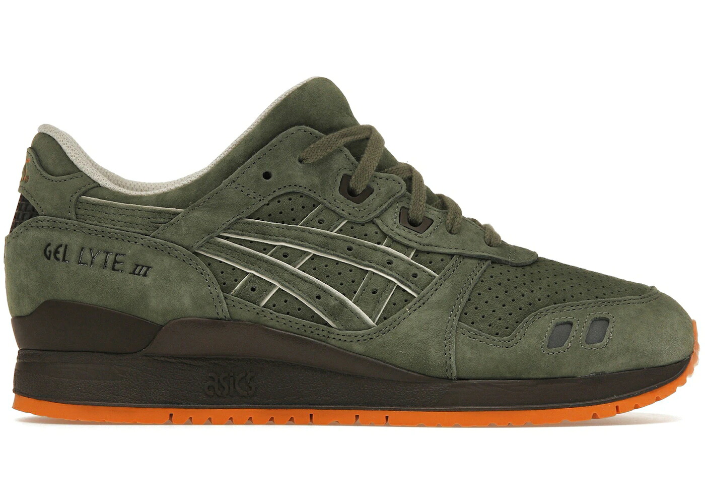 アシックス ゲルライト オリーブ 橙 オレンジ スニーカー メンズ ASICS GEL-LYTE III RONNIE FIEG MILITIA (SPECIAL BOX) / OLIVE CHOCOLATE ORANGE｜スニケス 42,300円