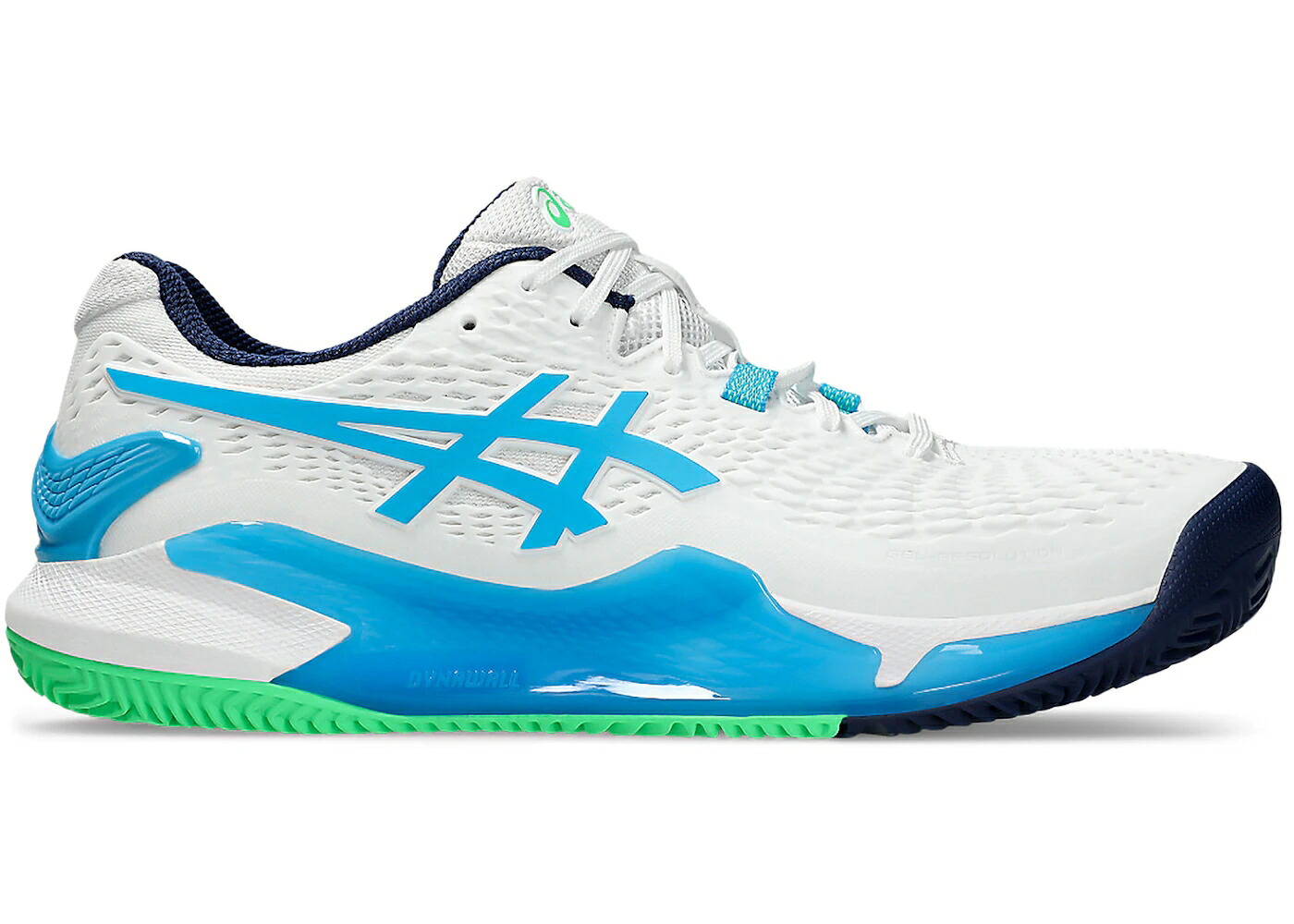 アシックス 白色 ホワイト アクア スニーカー メンズ ASICS GEL-RESOLUTION 9 CLAY WHITE DIGITAL AQUA / WHITE DIGITAL AQUA｜スニケス