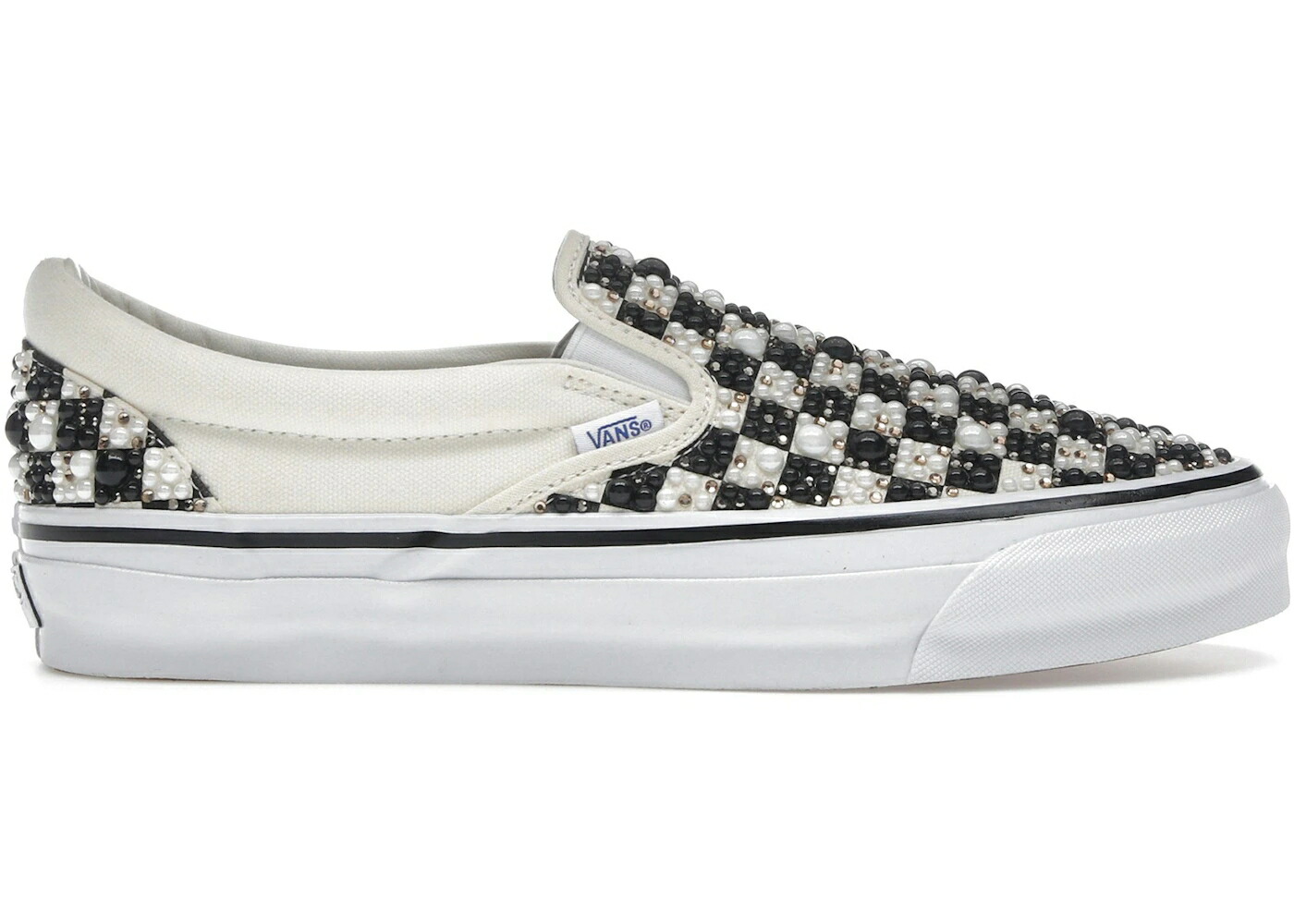 ヴァンズ バンズ クラシック スリッポン パール 黒色 ブラック 白色 ホワイト スニーカー メンズ VANS CLASSIC SLIP-ON MATTIAS GOLLIN PEARL EMBELLISHED CHECKERBOARD BLACK WHITE / BLACK WHITE 110,350円