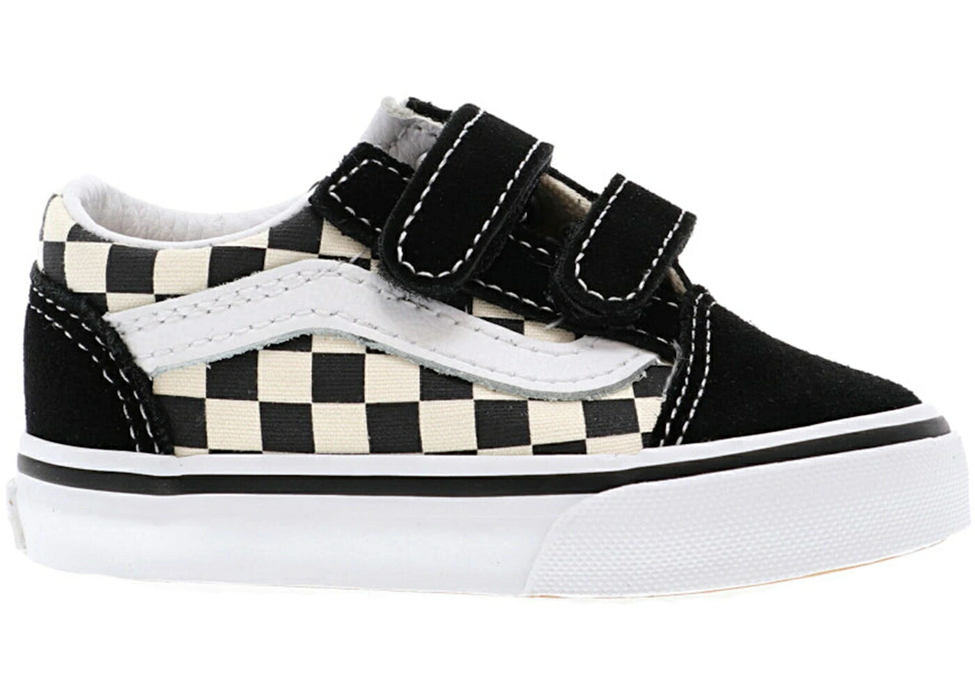 ヴァンズ バンズ 黒色 ブラック 白色 ホワイト オールドスクール ジュニア キッズ VANS OLD SKOOL VELCRO PRIMARY CHECKERBOARD BLACK WHITE (KIDS) / BLACK WHITE ベビー マタニティ スニーカー