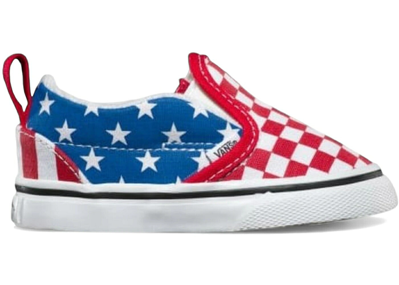 ヴァンズ バンズ クラシック スリッポン スターズ 赤 レッド 白色 ホワイト 青色 ブルー ジュニア キッズ VANS CLASSIC SLIP-ON V STARS AND STRIPES (TD) / RED WHITE BLUE