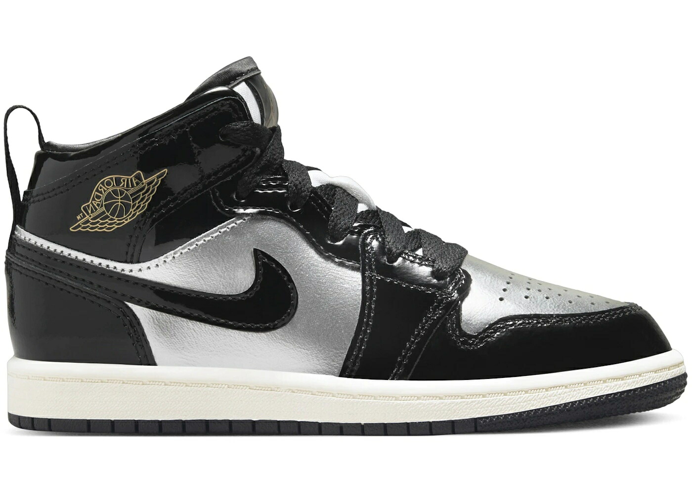 ナイキ ジョーダン ミッド 黒色 ブラック 銀色 シルバー ゴールド ジュニア キッズ JORDAN 1 MID SE BLACK METALLIC SILVER SAIL GOLD (PS) / BLACK METALLIC SILVER SAIL ベビー マタニティ スニーカー|スニケス