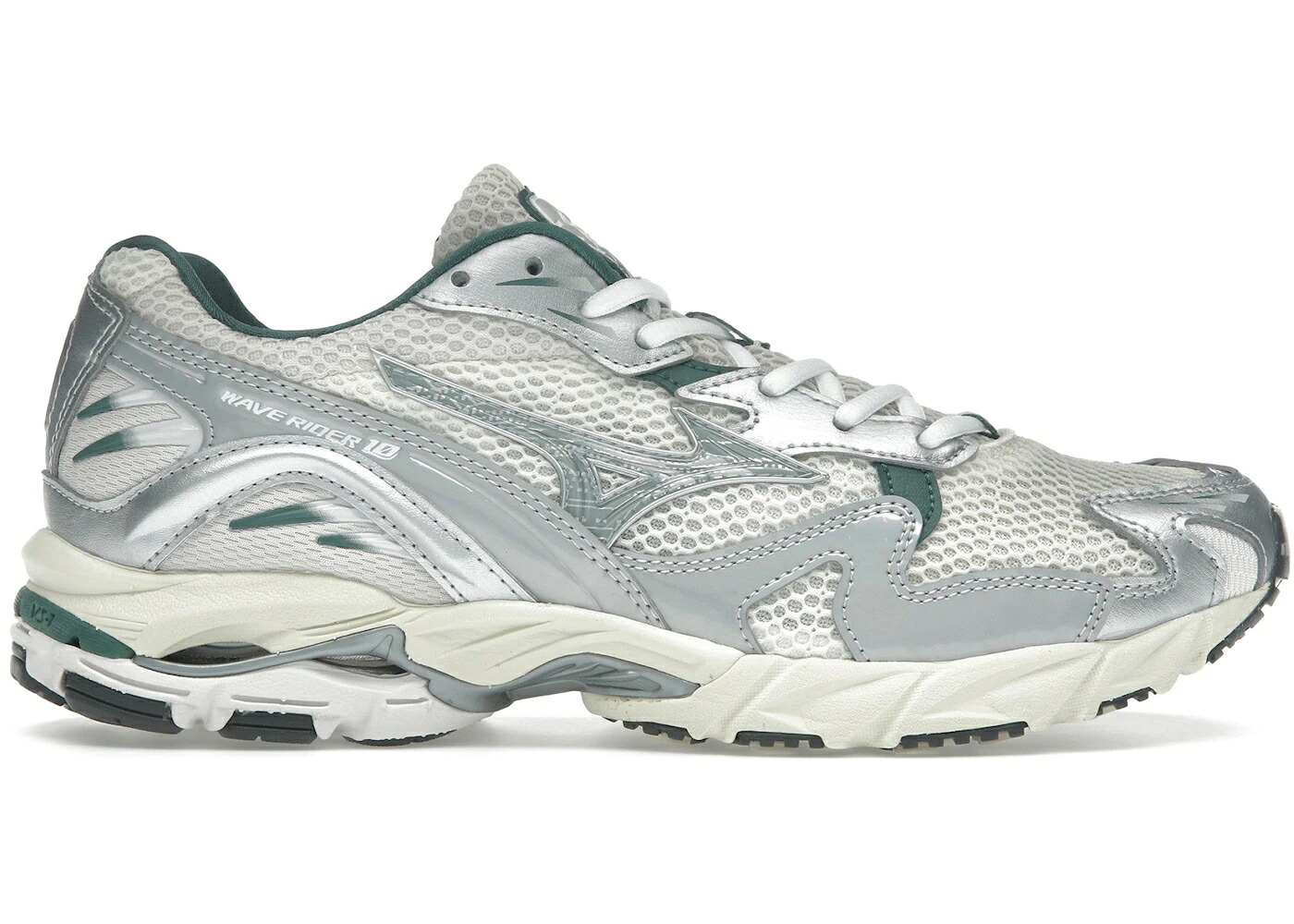 ミズノ 縮くれる ウェイブ 白いこと 白いこと 緑 緑であること スニーカー メンズ MIZUNO WAVE RIDER 10 WHITE SLATE BISTRO GREEN / SNOW WHITE SLATE BISTRO GREEN