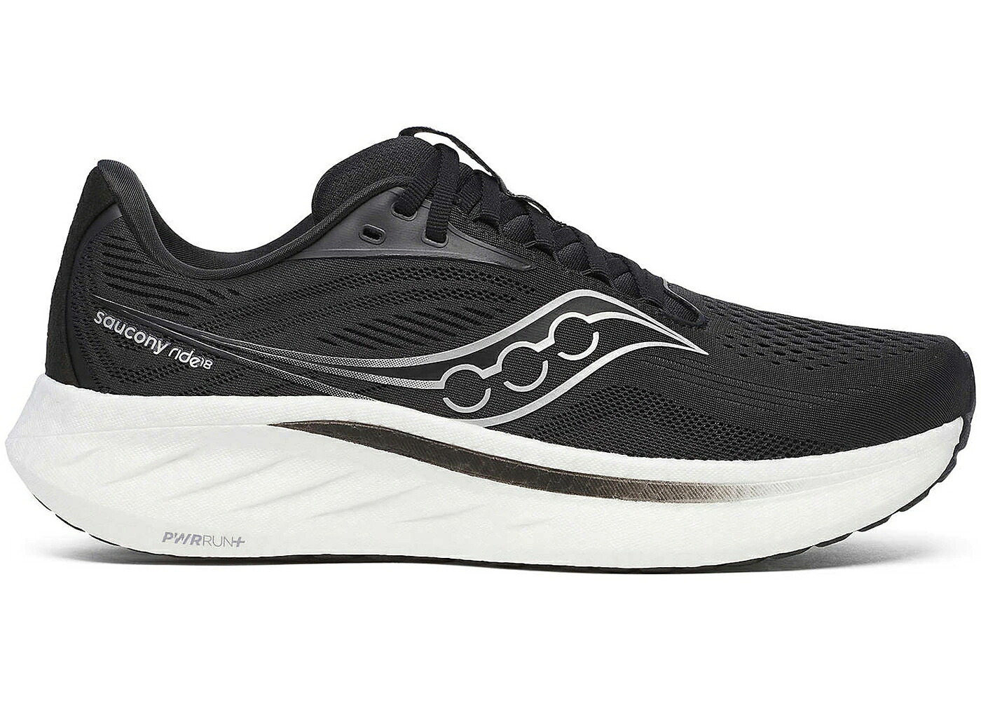 サッカニー 黒色 ブラック 白色 ホワイト スニーカー メンズ SAUCONY RIDE 18 BLACK WHITE / BLACK WHITE