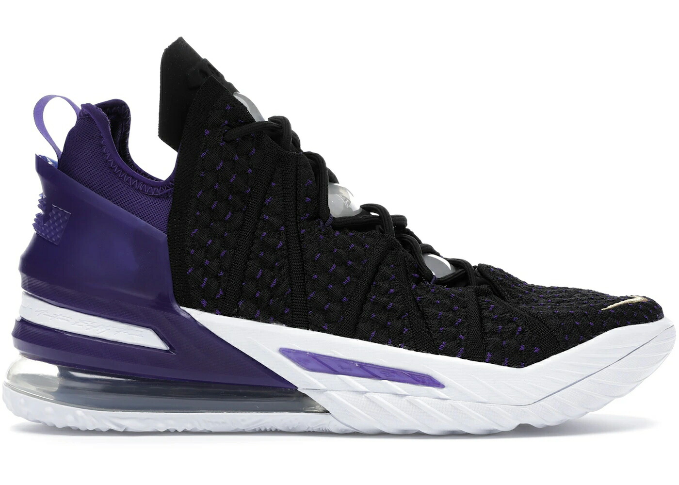 ナイキ レブロン レイカーズ 黒いこと 黒いこと ゴールド 厚地の外套 紫 パープル スニーカー メンズ NIKE LEBRON 18 LAKERS / BLACK METALLIC GOLD COURT PURPLE