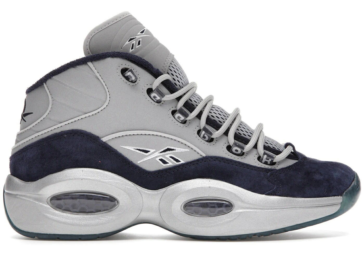リーボック クエスチョン ミッド ジョージタウン 紺色 ネイビー 銀色 シルバー クエスチョンミッド スニーカー メンズ REEBOK QUESTION MID GEORGETOWN FOOTBALL / VECTOR NAVY SILVER METALLIC