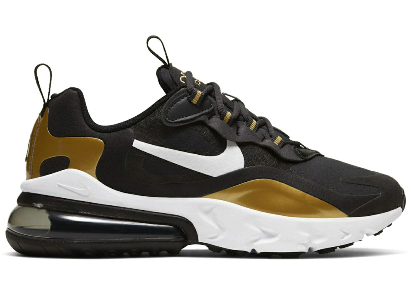 ナイキ マックス リアクト ゴールド 黒色 ブラック エアマックス ジュニア キッズ NIKE AIR MAX 270 REACT METALLIC GOLD (GS) / ANTHRACITE BLACK METALLIC GOLD ベビー マタニティ スニーカー｜スニケス