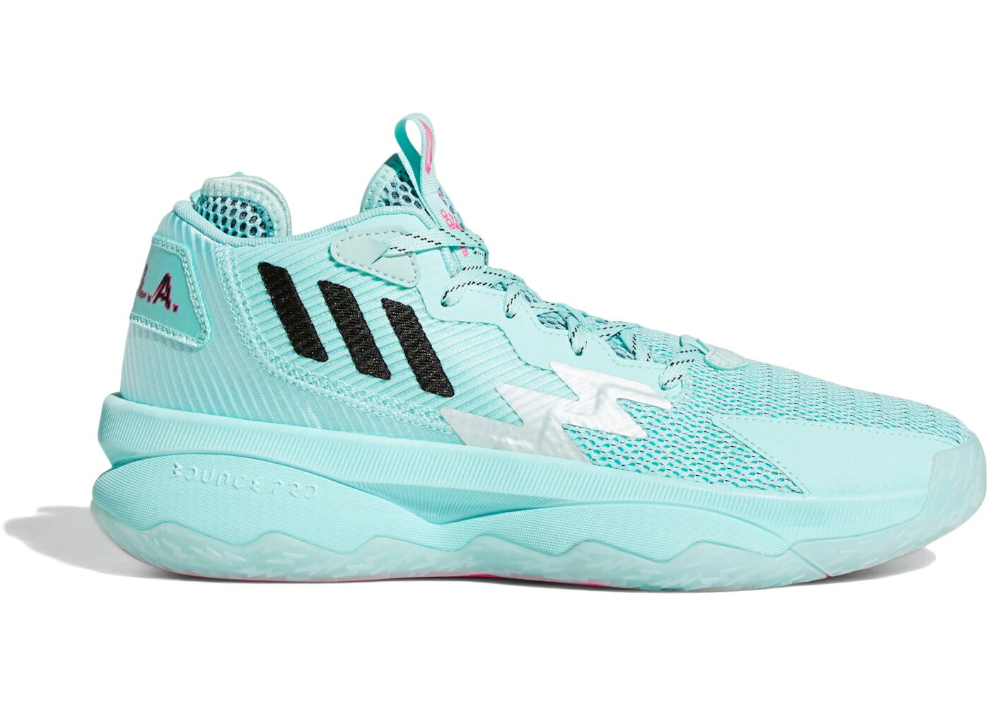 アディダス 青色 ブルー ピンク 黒色 ブラック スニーカー メンズ ADIDAS DAME 8 DALLA LIGHT BLUE PINK / LIGHT BLUE PINK BLACK