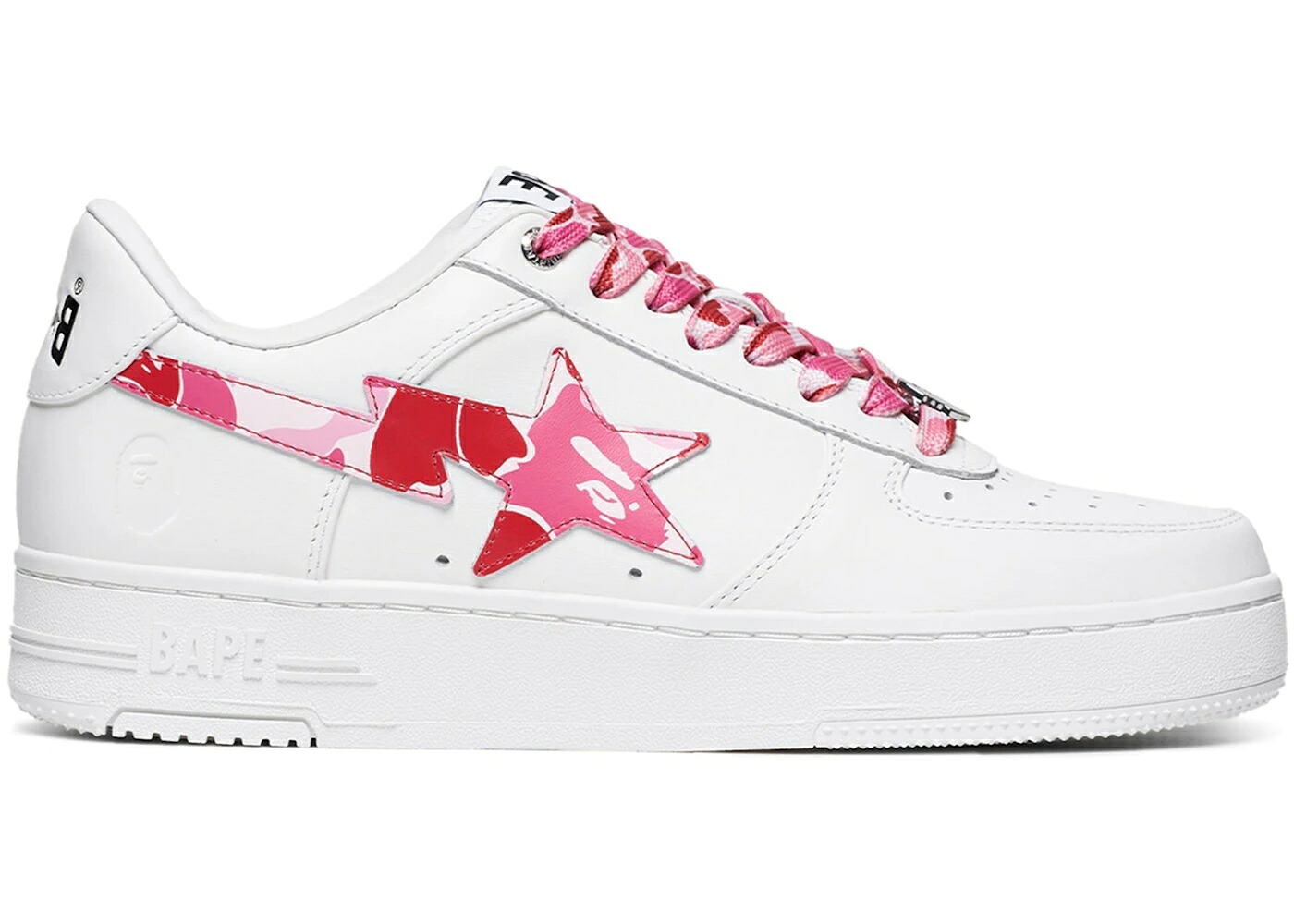 ベイプ 間鴨柄 白いこと 白いこと サクラ色 スニーカー メンズ BAPE A BATHING APE STA LOW ABC CAMO WHITE PINK (2025) / WHITE PINK