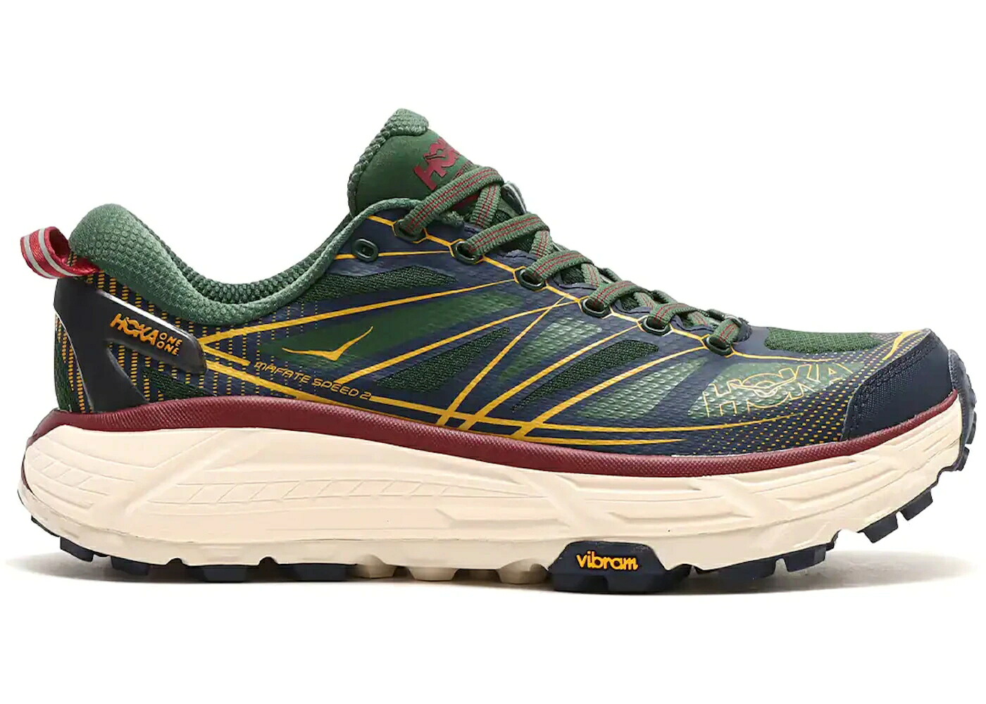 ホカオネオネ スピード 緑 グリーン マルーン 黄色 イエロー スニーカー メンズ HOKA ONE ONE HOKA ONE MAFATE SPEED 2 MOUNTAIN VIEW / DARG GREEN MAROON YELLOW