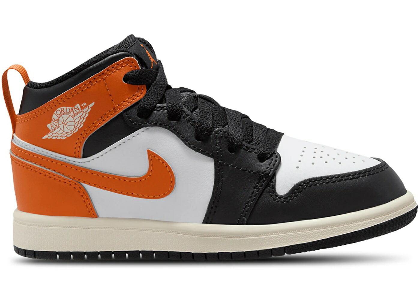 ナイキ ジョーダン ミッド 黒色 ブラック 白色 ホワイト ジュニア キッズ JORDAN 1 MID BLACK TOE STARFISH (PS) / STARFISH WHITE SAIL BLACK ベビー マタニティ スニーカー