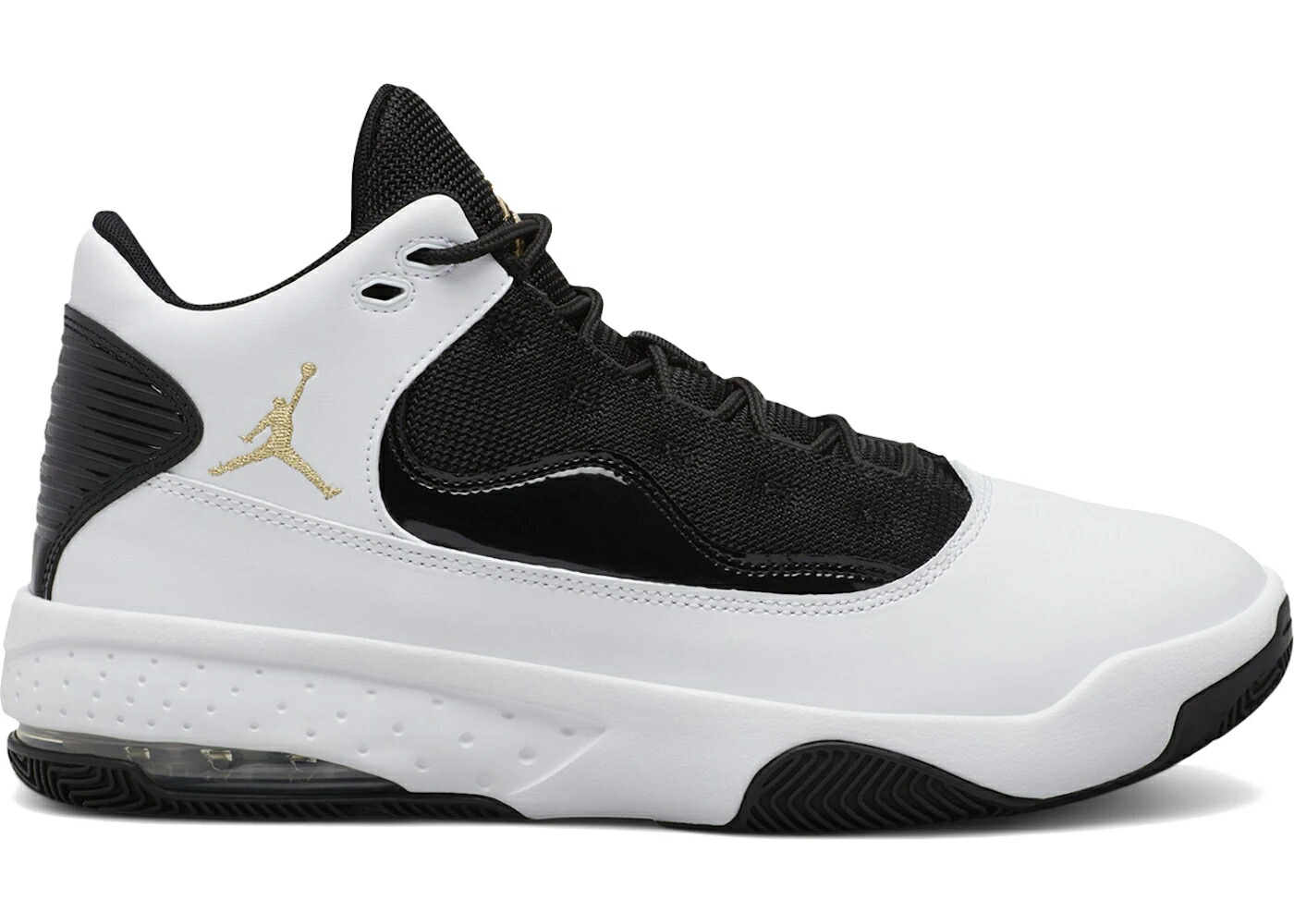 ナイキ ジョーダン マックス オーラ 白色 ホワイト 黒色 ブラック ゴールド スニーカー メンズ JORDAN MAX AURA 2 WHITE BLACK GOLD / WHITE METALLIC GOLD BLACK
