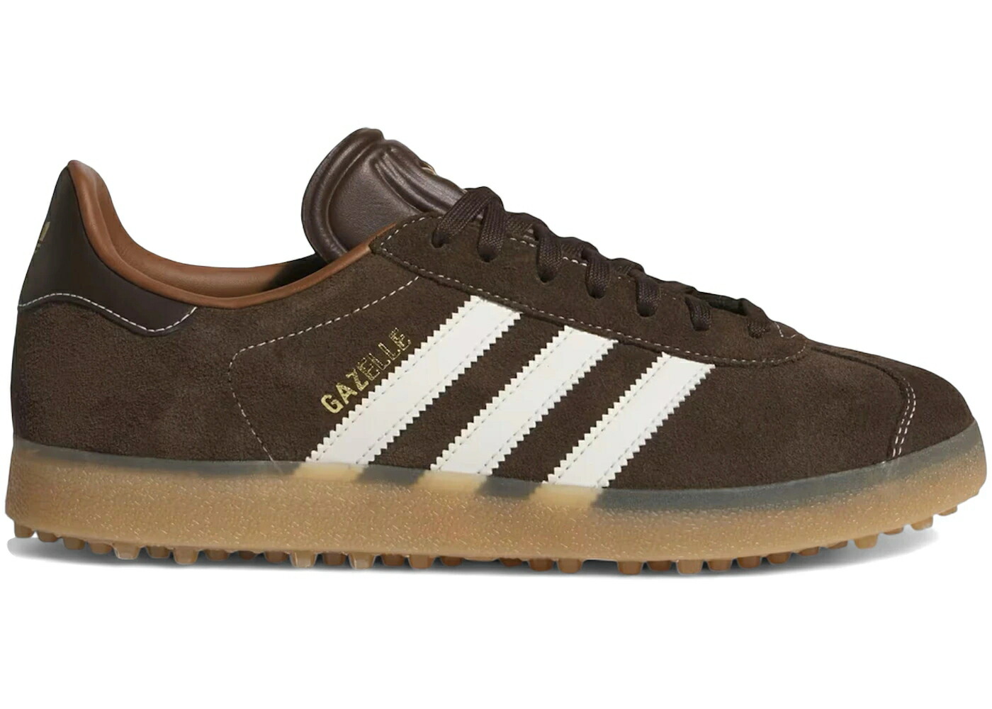 アディダス ガゼル ゴルフ 茶色 ブラウン 白色 ホワイト スニーカー メンズ ADIDAS GAZELLE SPIKELESS GOLF DARK BROWN CHALK WHITE / DARK BROWN CHALK WHITE GUM