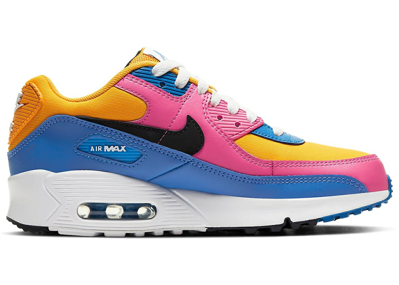 ナイキ マックス なめし革 ゴールド 青み 青色 大気圏マックス お坊っちゃん キッズ NIKE AIR MAX 90 LEATHER MULTI-COLOR (GS) / UNIVERSITY GOLD BATTLE BLUE もの言う花 マタニティ スニーカー