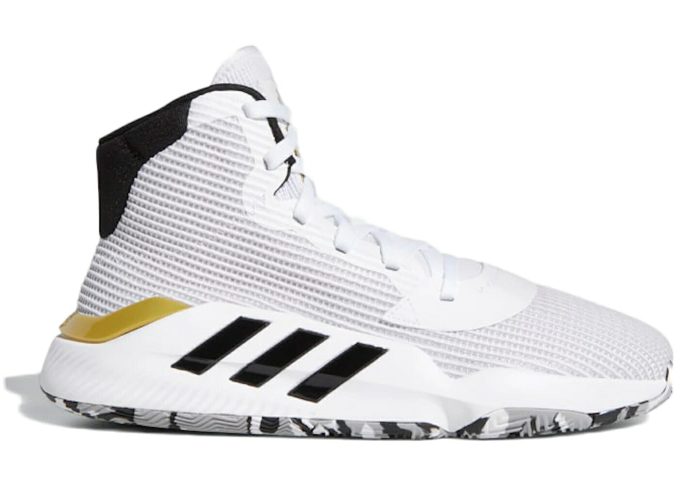 アディダス プロ バウンス 白色 ホワイト ゴールド コア 黒色 ブラック プロバウンス スニーカー メンズ ADIDAS PRO BOUNCE 2019 WHITE GOLD METALLIC / CLOUD WHITE CORE BLACK GOLD|スニケス