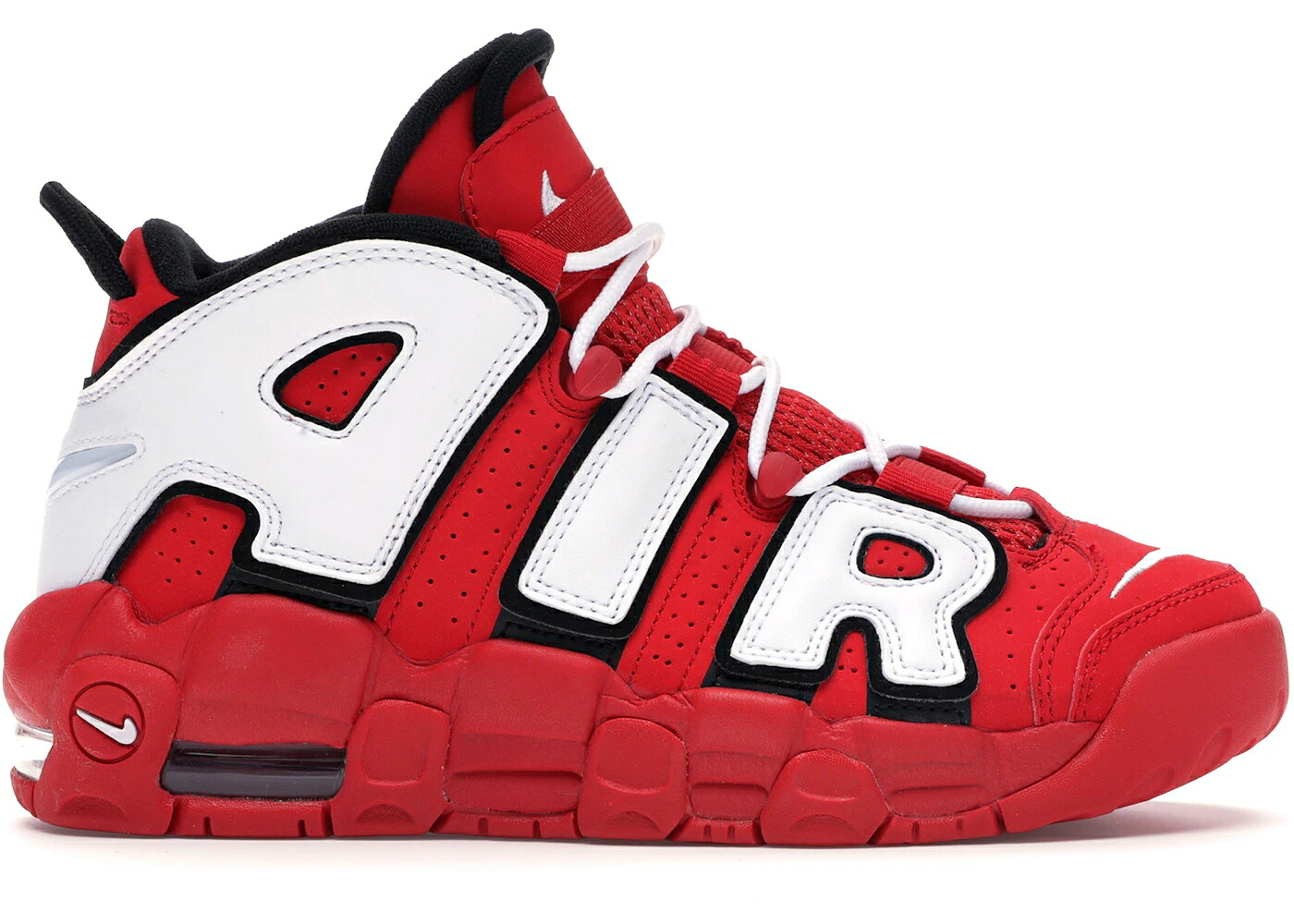 ナイキ アップテンポ 赤 レッド 黒色 ブラック 白色 ホワイト エアモアアップテンポ モアテン ジュニア キッズ NIKE AIR MORE UPTEMPO UNIVERSITY RED BLACK WHITE (GS) / UNIVERSITY RED BLACK SUMMIT ベビー マ|スニケス