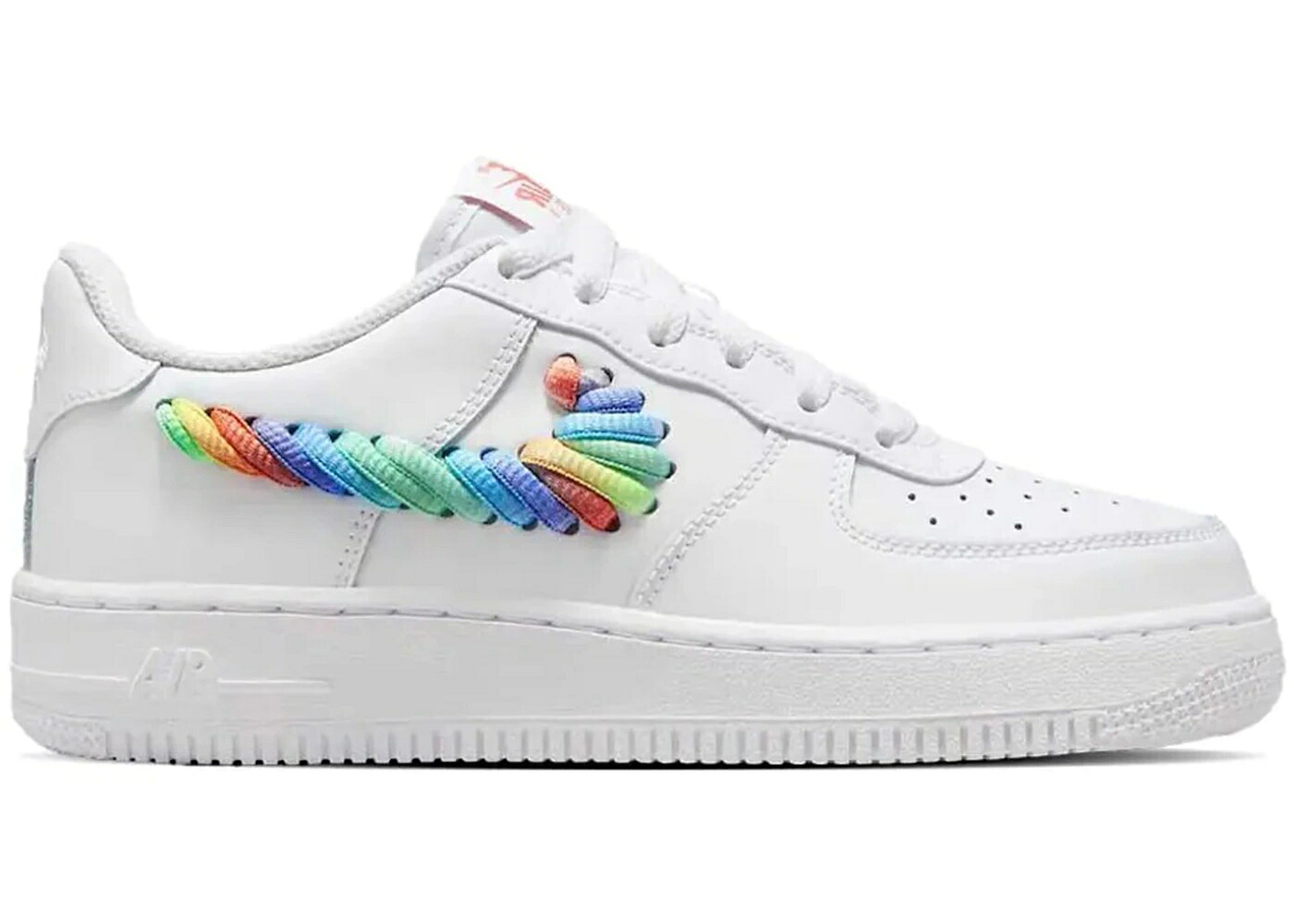 ナイキ 白いこと 白いこと 虹色 虹霓 スウッシュ スウォッシュ 空軍 御坊っちゃん キッズ NIKE AIR FORCE 1 LOW WHITE RAINBOW LACE SWOOSH (GS) / WHITE MULTI COLOR TERRA BLUSH もの言う花 マタニティ スニ