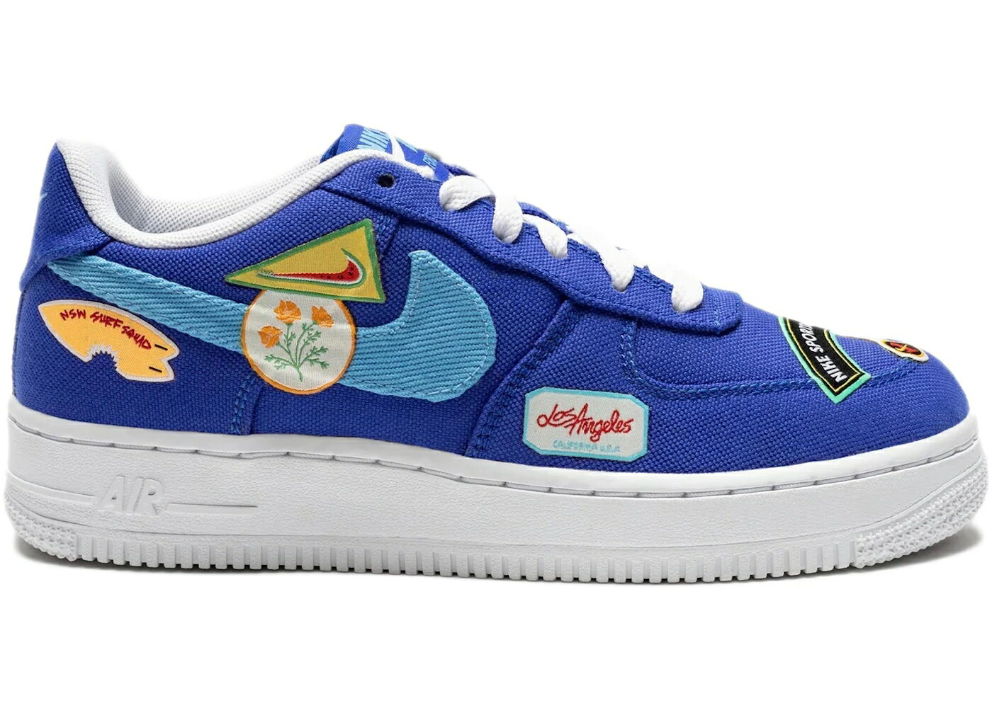 ナイキ 青色 ブルー 白色 ホワイト エアフォース 07 ロサンゼルス ジュニア キッズ NIKE AIR FORCE 1 LOW PRM LOS ANGELES PATCHED UP (GS) / RACER BLUE UNIVERSITY BLUE WHITE ベビー マタニティ スニーカー