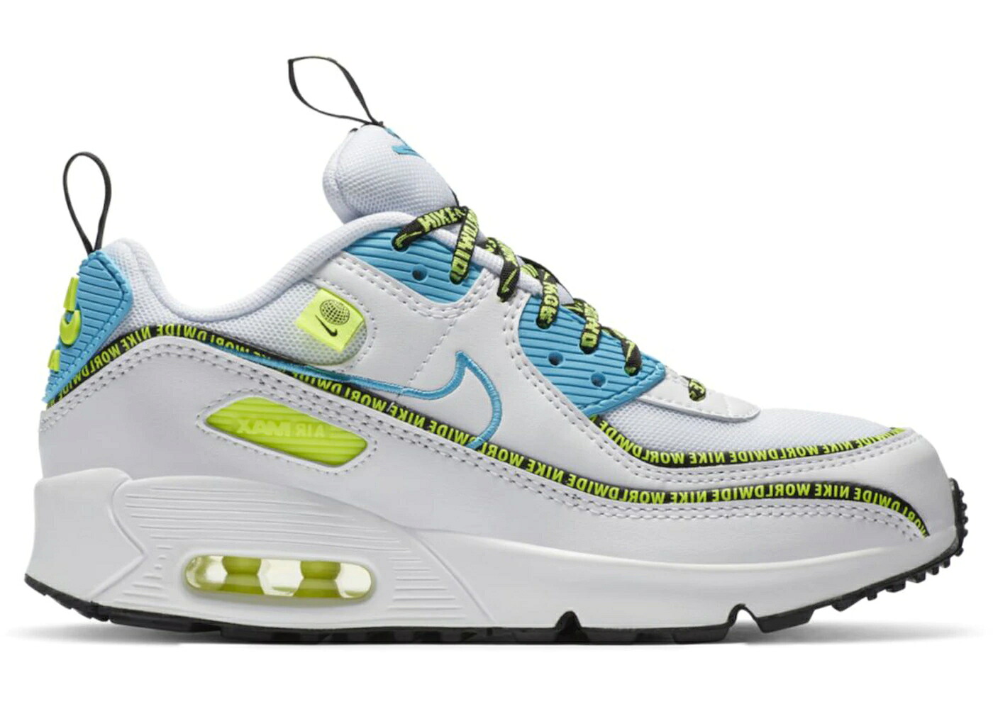 ナイキ マックス 青色 ブルー 白色 ホワイト 黒色 ブラック エアマックス ジュニア キッズ NIKE AIR MAX 90 SE WORLDWIDE PACK BLUE FURY VOLT (GS) / WHITE BLACK VOLT BLUE FURY ベビー マタニティ スニーカー|スニケス