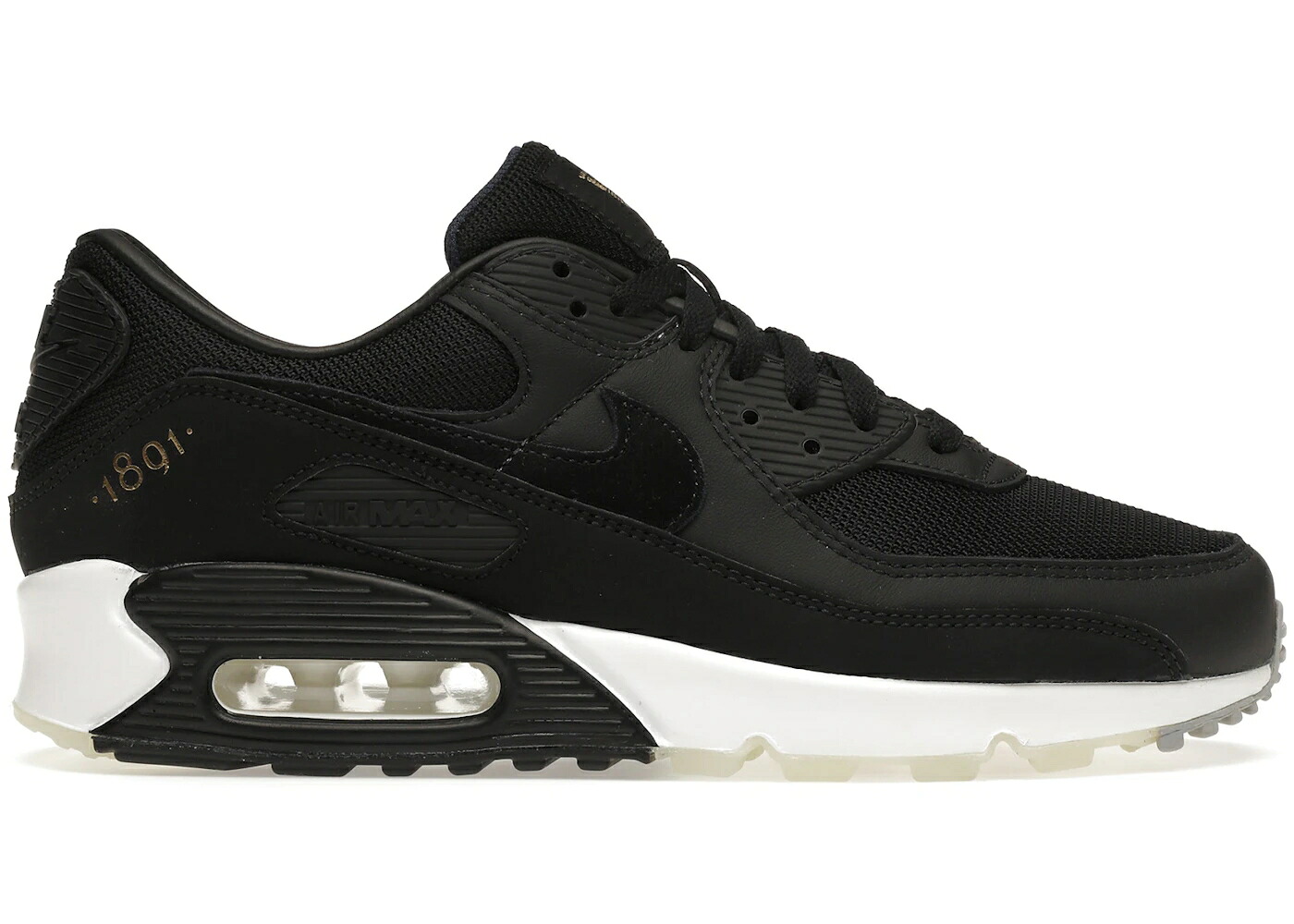 ナイキ マックス 黒色 ブラック ゴールド 白色 ホワイト エアマックス スニーカー メンズ NIKE AIR MAX 90 AIK FOTBOLL 130TH ANNIVERSARY / BLACK METALLIC GOLD WHITE｜スニケス