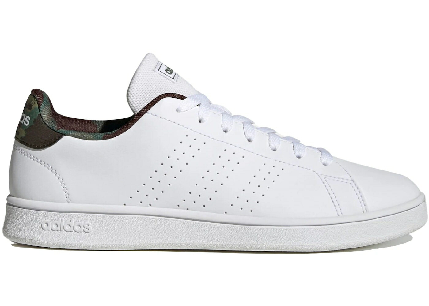 アディダス 厚地の外套 間鴨柄 白いこと 白いこと 黒いこと 黒いこと スニーカー メンズ ADIDAS ADVANTAGE BASE COURT CAMO WHITE / WHITE WHITE BLACK