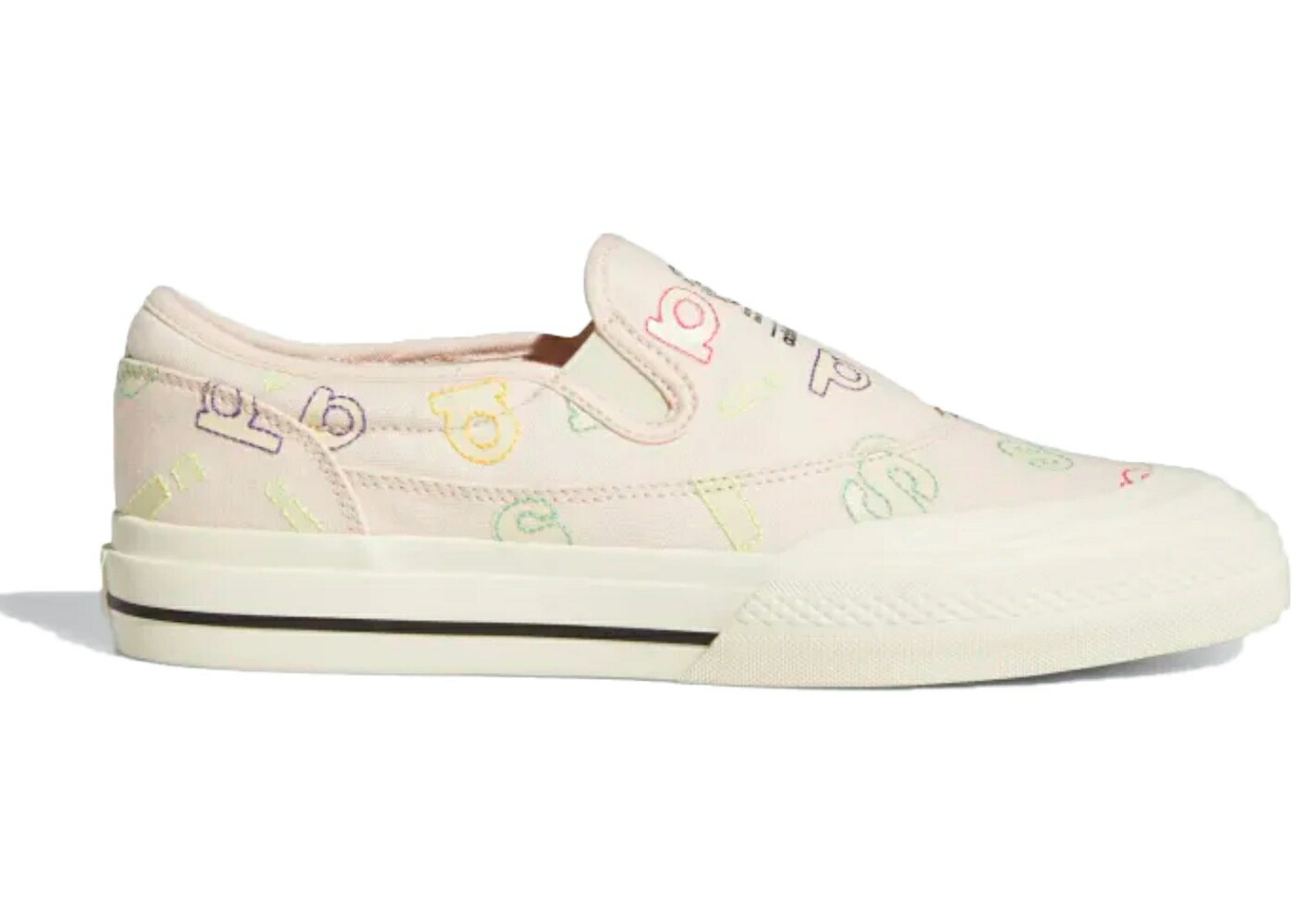 アディダス スリッポン ピンク クリーム 白色 ホワイト コア 黒色 ブラック スニーカー メンズ ADIDAS NIZZA RF SLIP-ON ALLOVER LETTERS / PINK TINT CREAM WHITE CORE BLACK
