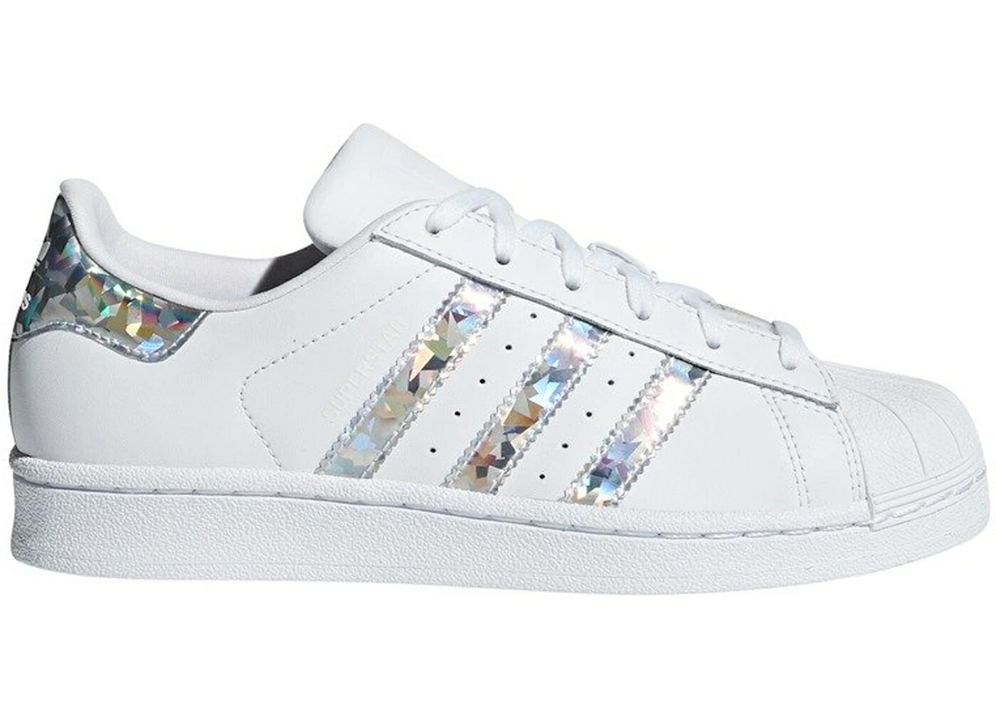 アディダス スーパースター 白色 ホワイト ジュニア キッズ ADIDAS SUPERSTAR WHITE HOLOGRAPHIC STRIPES (YOUTH) / FOOTWEAR WHITE FOOTWEAR WHITE ベビー マタニティ スニーカー｜スニケス