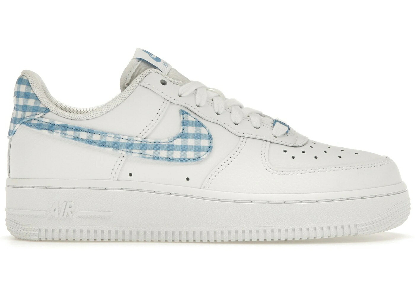 ナイキ 白いこと 白いこと 青味 青み 空軍 \u002707 スニーカー レディース NIKE AIR FORCE 1 LOW ESSENTIAL WHITE UNIVERSITY BLUE GINGHAM / WHITE UNIVERSITY BLUE