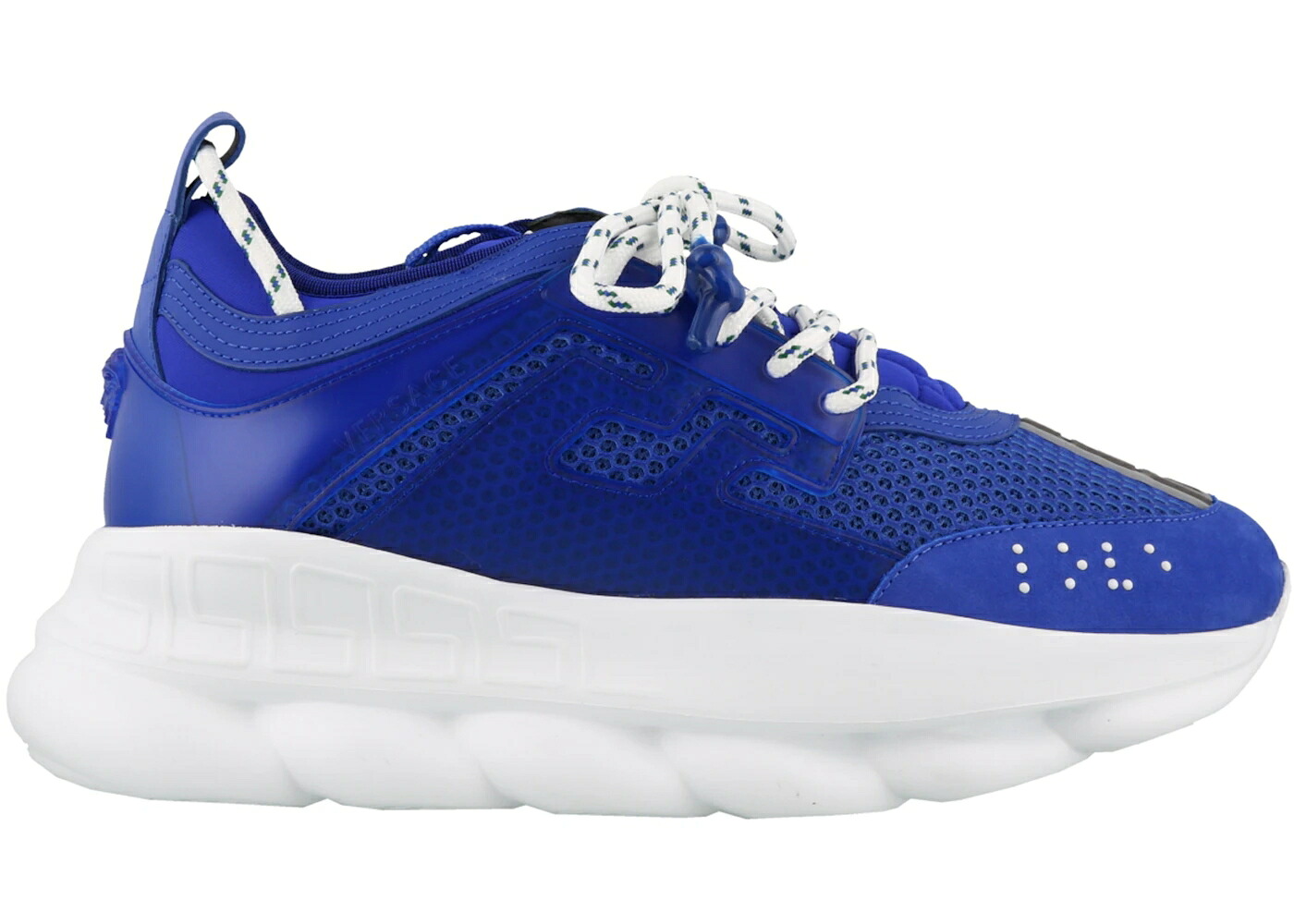 ヴェルサーチェ 青み 青色 思われ人 スエードクロス スウェード スニーカー メンズ VERSACE CHAIN REACTION BLUE MESH RUBBER SUEDE /
