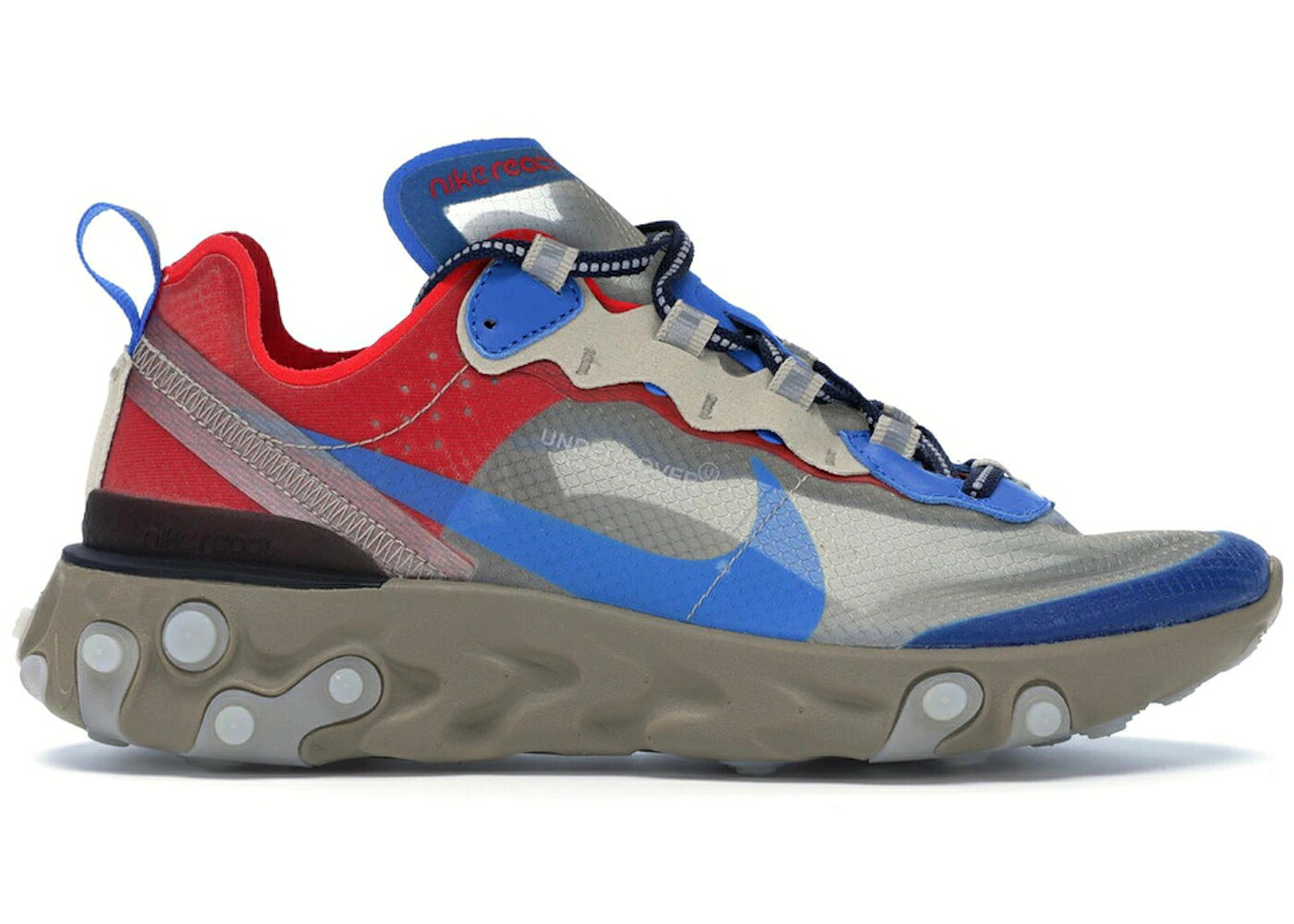 ナイキ リアクト エレメント アンダーカバー ベージュ 青色 ブルー スニーカー メンズ NIKE REACT ELEMENT 87 UNDERCOVER LIGHT BEIGE CHALK / LIGHT BIEGE CHALK SIGNAL BLUE｜スニケス