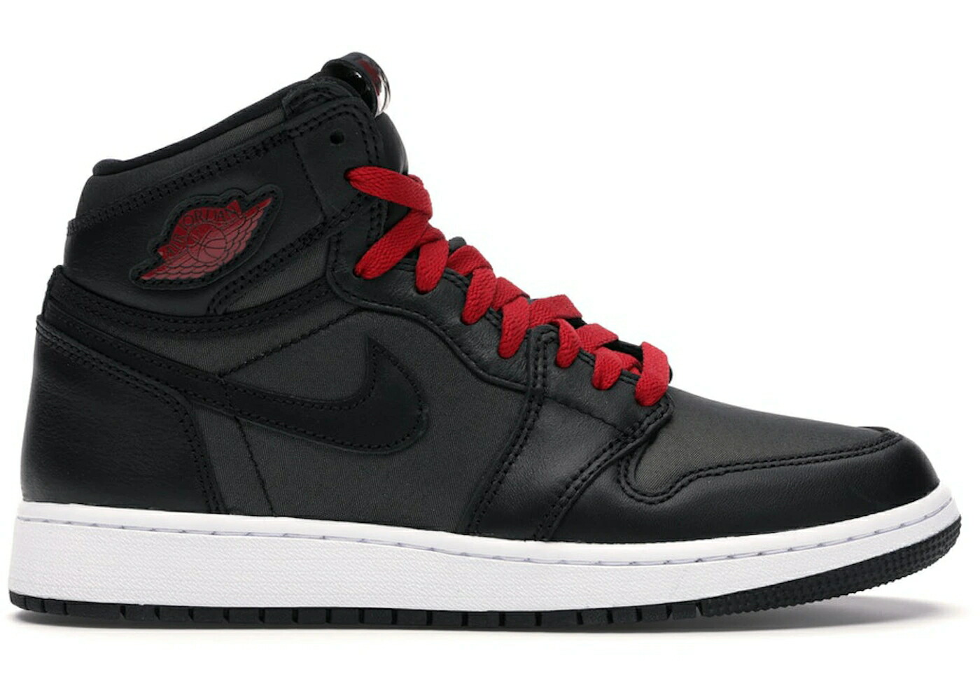 ナイキ ジョーダン ハイ 黒色 ブラック サテン 赤 レッド 白色 ホワイト ジュニア キッズ JORDAN 1 RETRO HIGH BLACK SATIN GYM RED (GS) / BLACK GYM RED BLACK WHITE ベビー マタニティ スニーカー