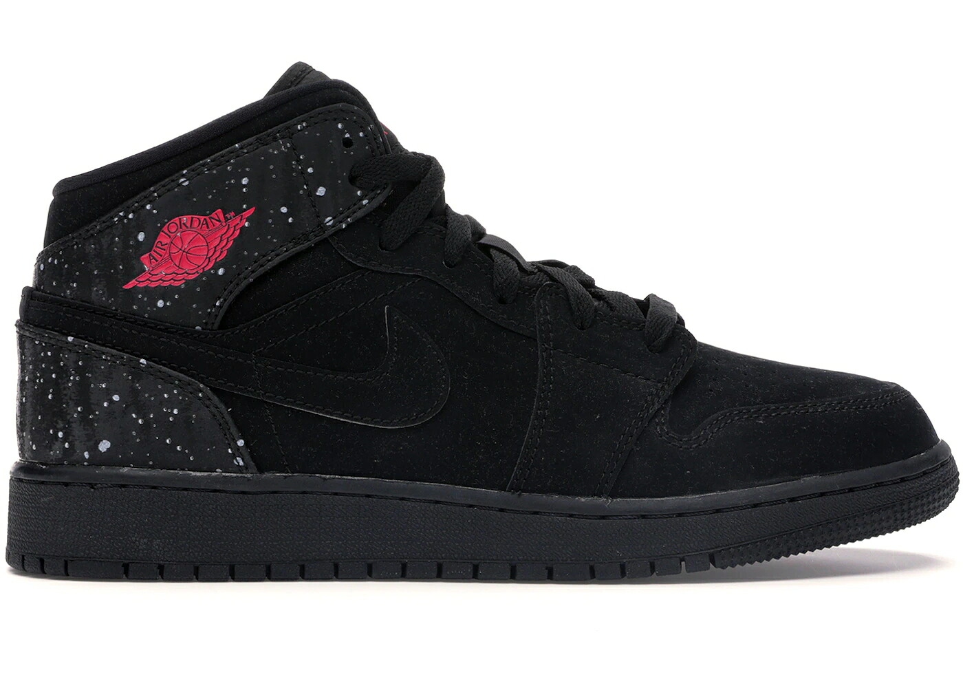 ナイキ ジョーダン ミッド 黒色 ブラック ラッシュ ピンク 白色 ホワイト ジュニア キッズ JORDAN 1 MID BLACK RUSH PINK WHITE SPLATTER (GS) / BLACK RUSH PINK WHITE BLACK ベビー マタニティ スニーカー|スニケス