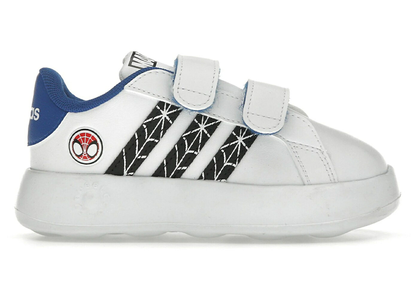 アディダス グランド コート 白色 ホワイト コア 黒色 ブラック 青色 ブルー ジュニア キッズ ADIDAS GRAND COURT MARVEL SPIDER-MAN CLOUD WHITE CORE BLACK ROYAL BLUE (TD) / CLOUD WHITE CORE BLACK ROYAL