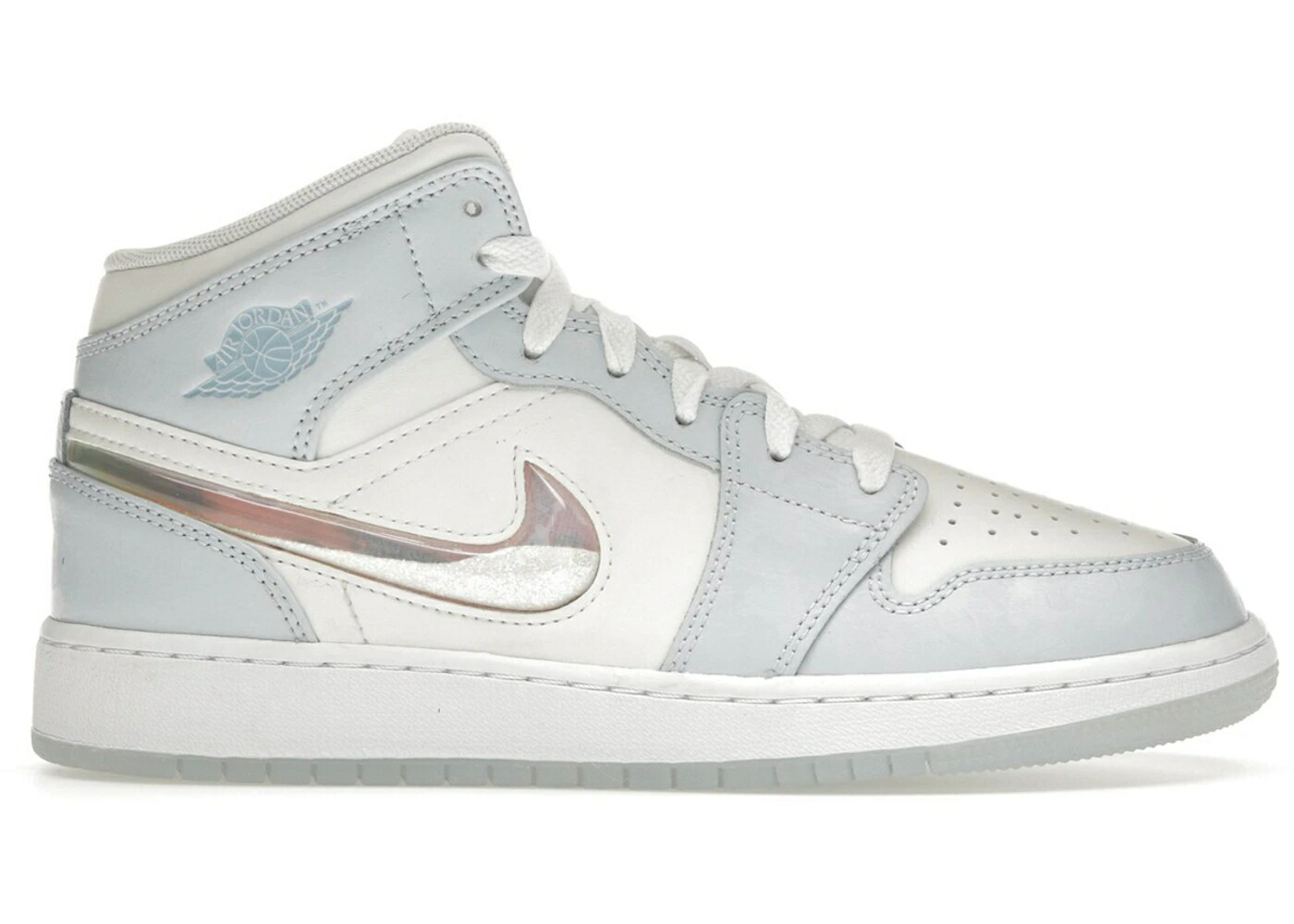 ナイキ ジョーダン ミッド スウッシュ スウォッシュ 青色 ブルー 白色 ホワイト ジュニア キッズ JORDAN 1 MID SE GLITTER SWOOSH (GS) / BLUE TINT SUMMIT WHITE WHITE ICE ベビー マタニティ スニーカー