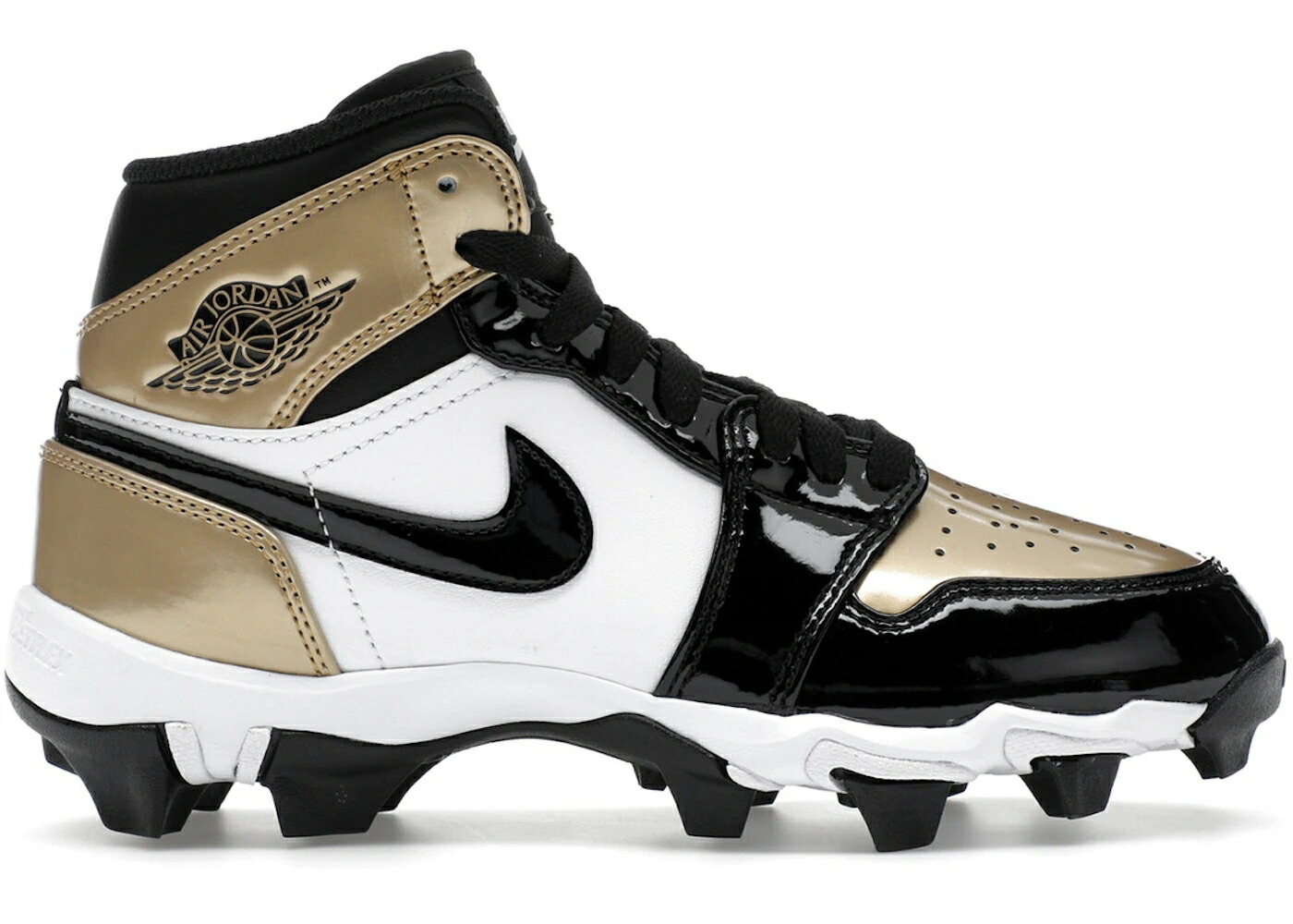 ナイキ ジョーダン ミッド パテント ゴールド 白色 ホワイト 黒色 ブラック ジュニア キッズ JORDAN 1 MID CLEAT PATENT GOLD TOE (GS) / METALLIC GOLD WHITE BLACK ベビー マタニティ スニーカー